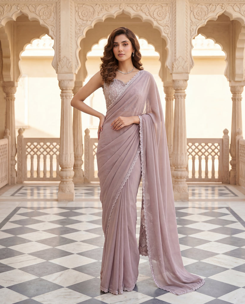 Mauve Serenity Chiffon Saree Set