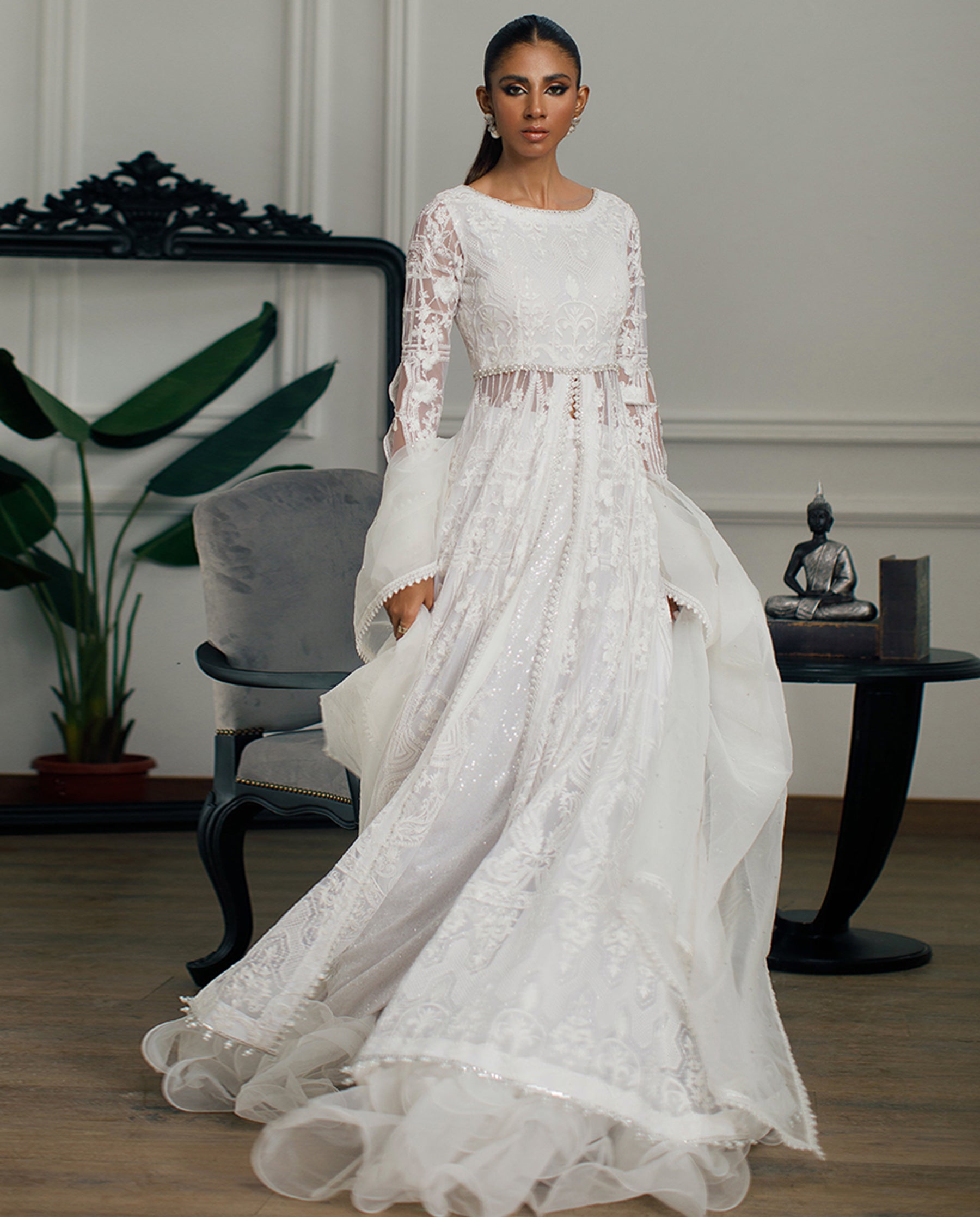 NET EMBROIDERED DRESS WITH SKIRT