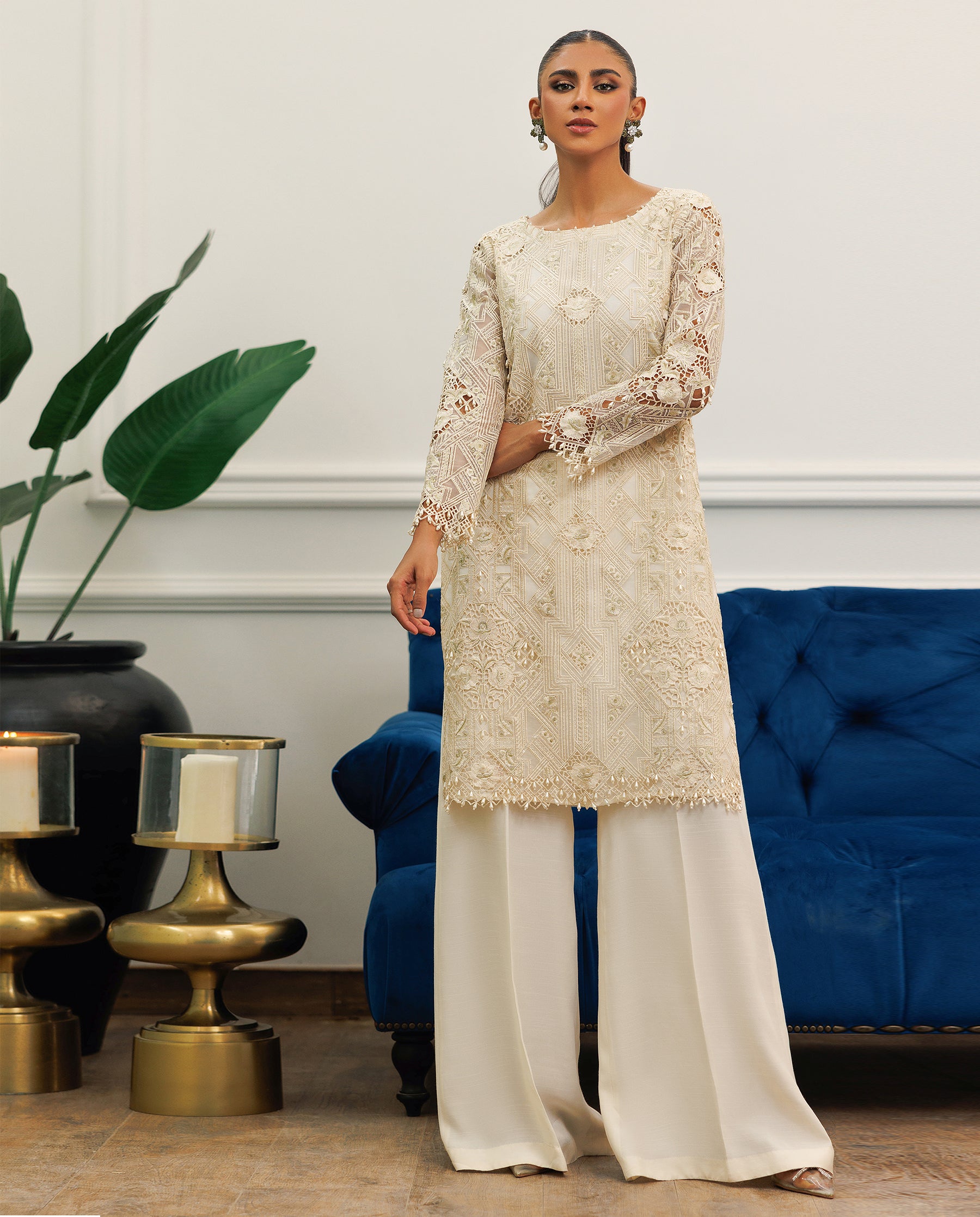 Unstitched Embroidered Organza Shirt