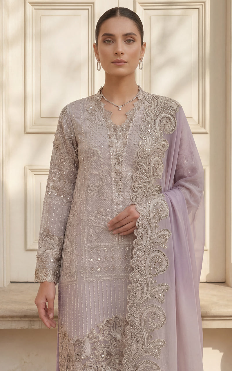 Unstitched Embroidered Shirt With Trouser And Dupatta