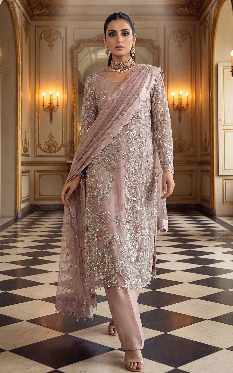 Embroidered Shirt With Trouser And Dupatta