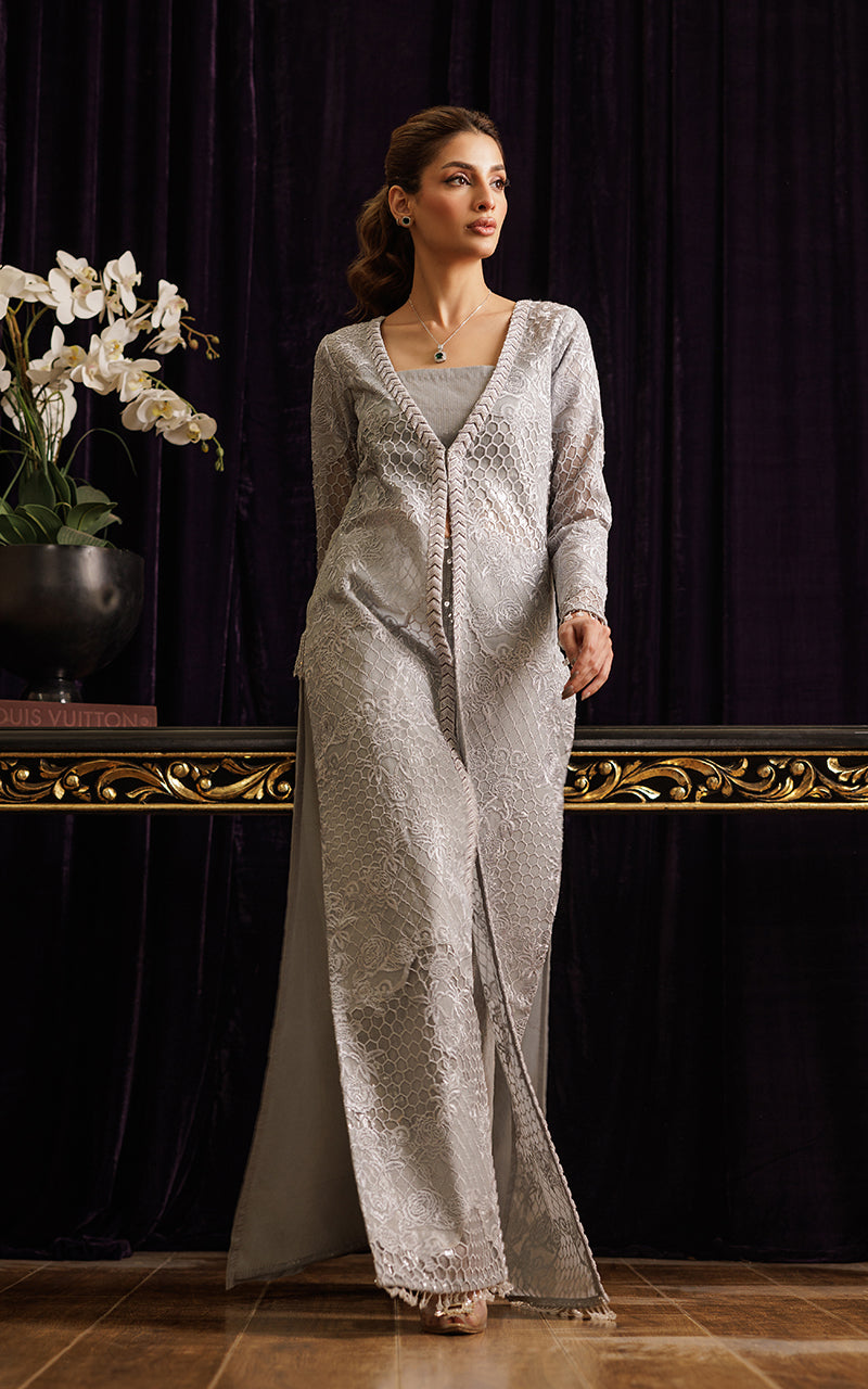 Unstitched Organza Embroidered Jacket