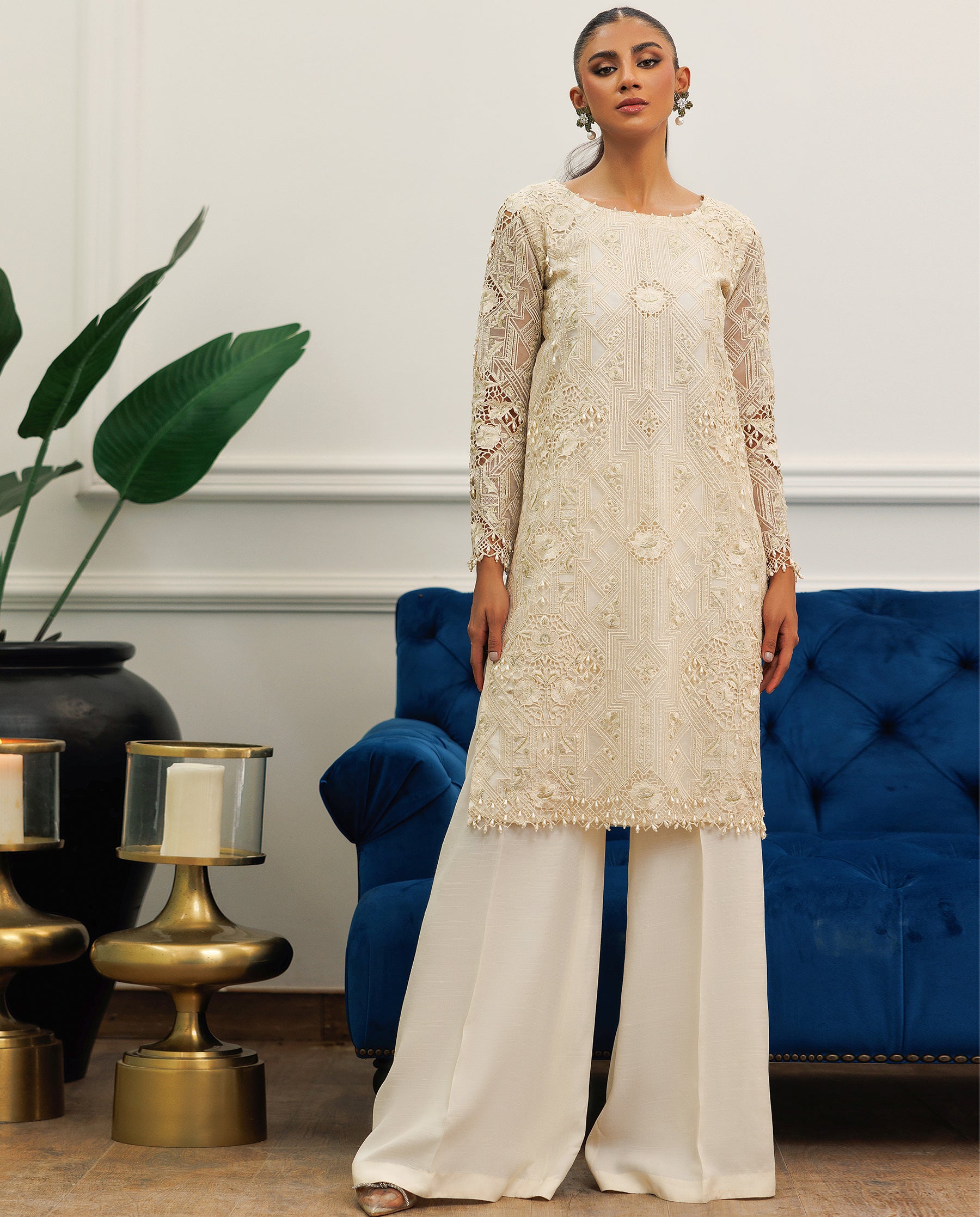Unstitched Embroidered Organza Shirt
