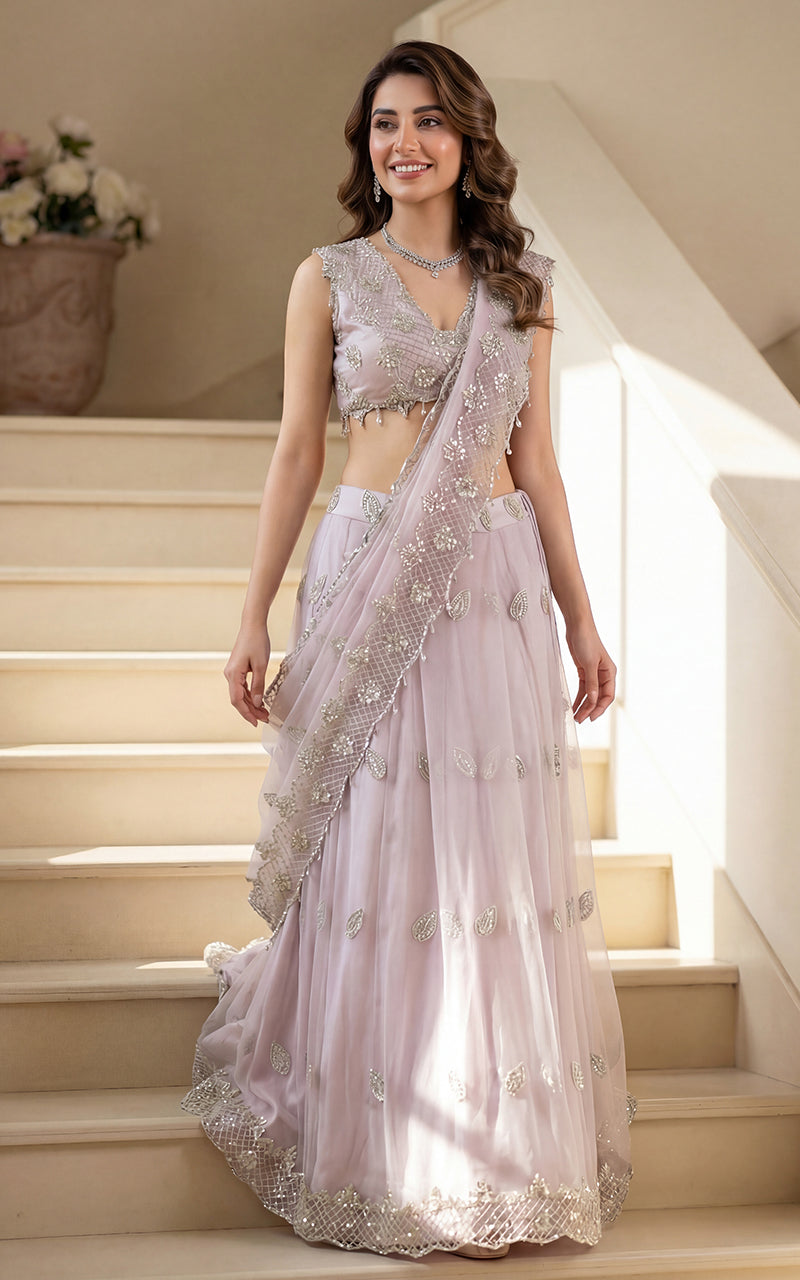 Embroidered Blouse With Skirt Saree