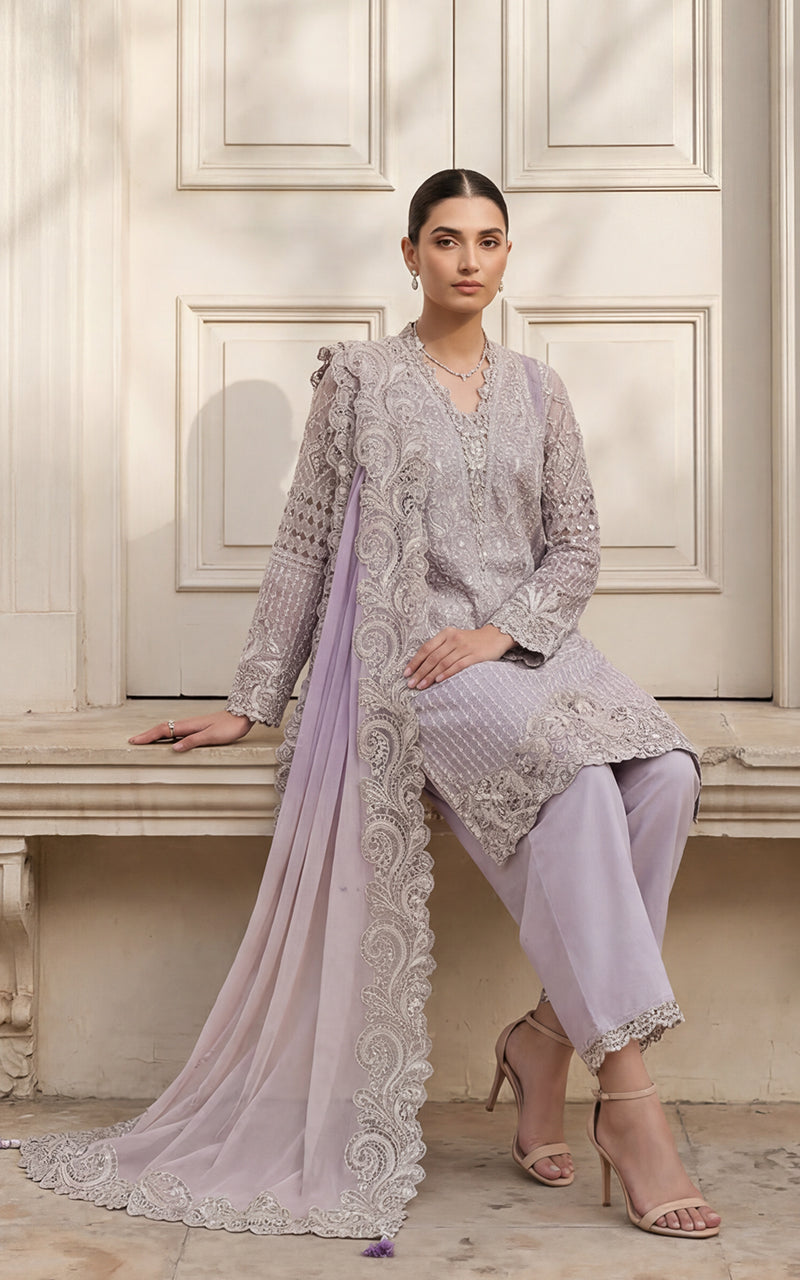 Unstitched Embroidered Shirt With Trouser And Dupatta