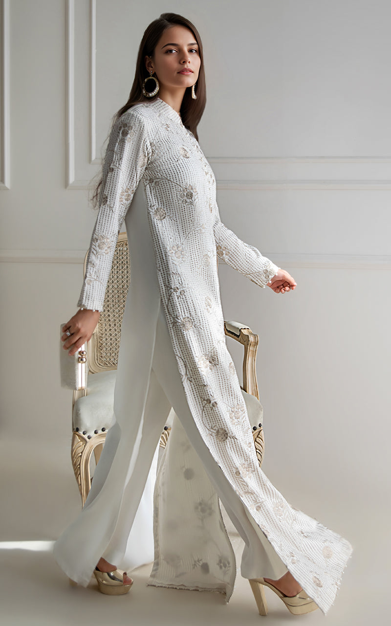 Embroidered Chiffon Dress