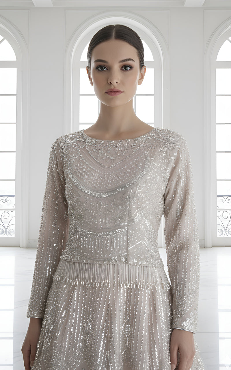 Net Embroidered Blouse With Lehenga