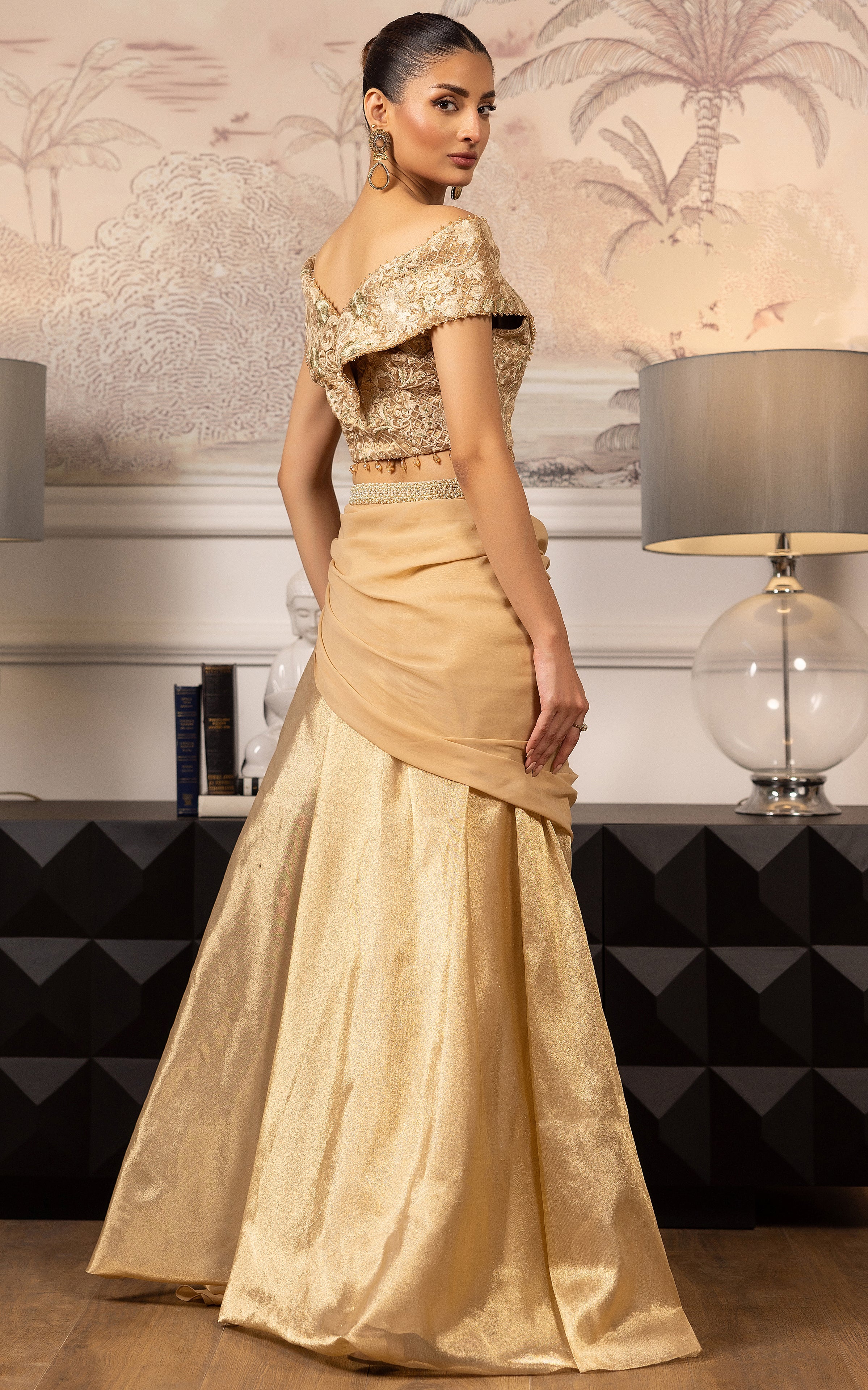 Unstitched Embroidered Blouse With Skirt