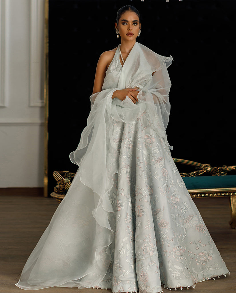Unstitched Organza Embroidered Blouse And Skirt