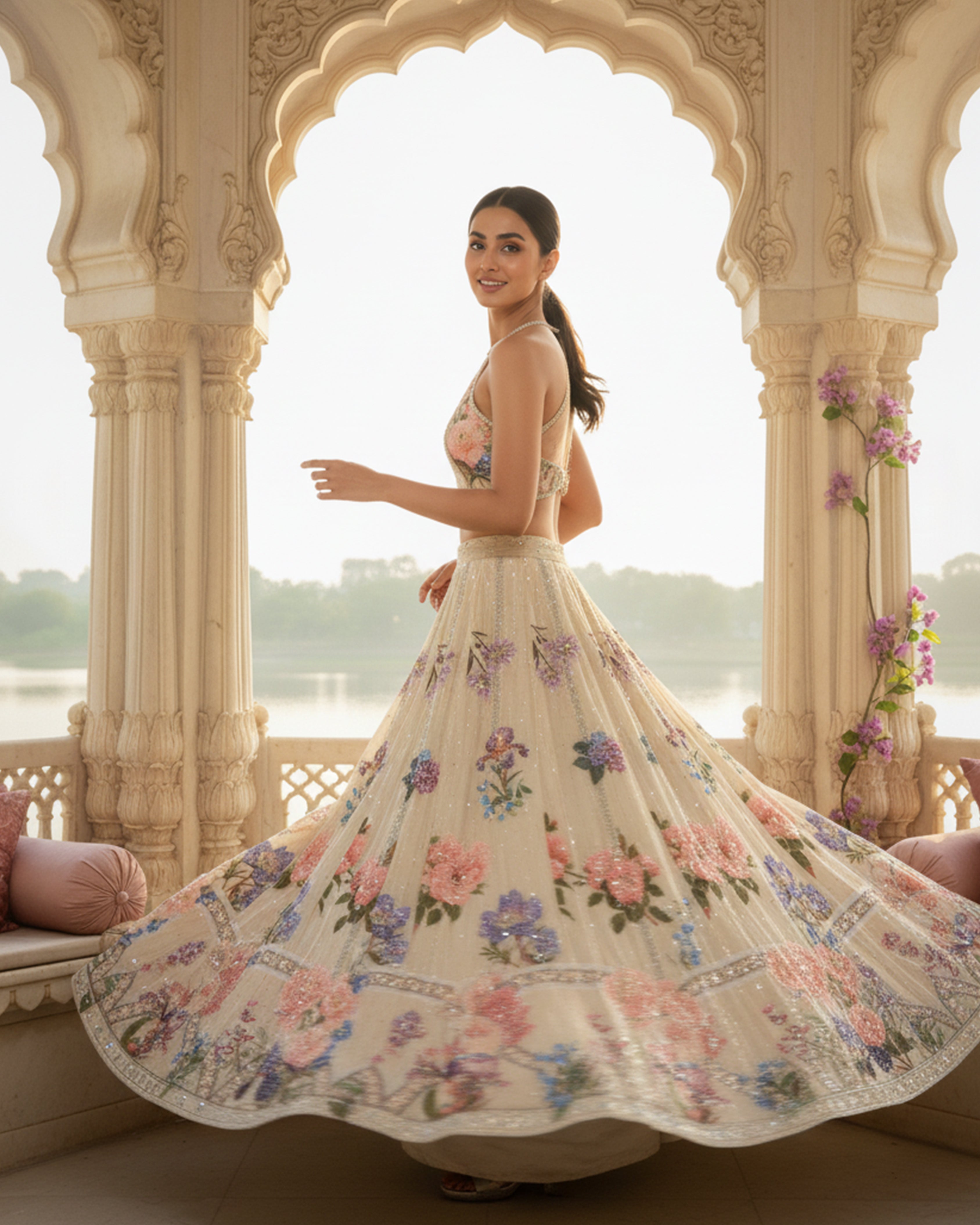 Embellished Blouse With Embellished Printed Lehenga