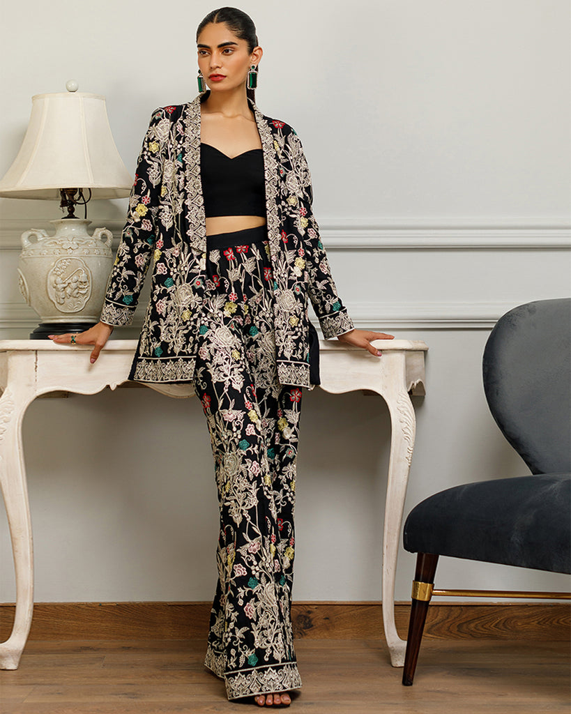 Unstitched Chiffon Embroidered Jacket With Trouser
