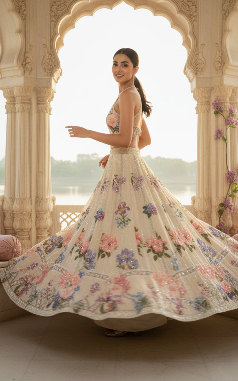 Embellished Blouse With Embellished Printed Lehenga