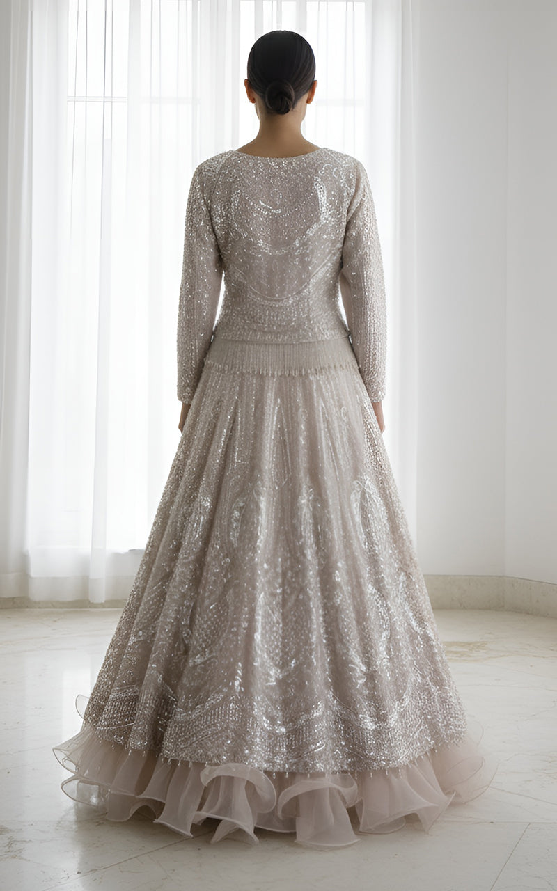 Net Embroidered Blouse With Lehenga