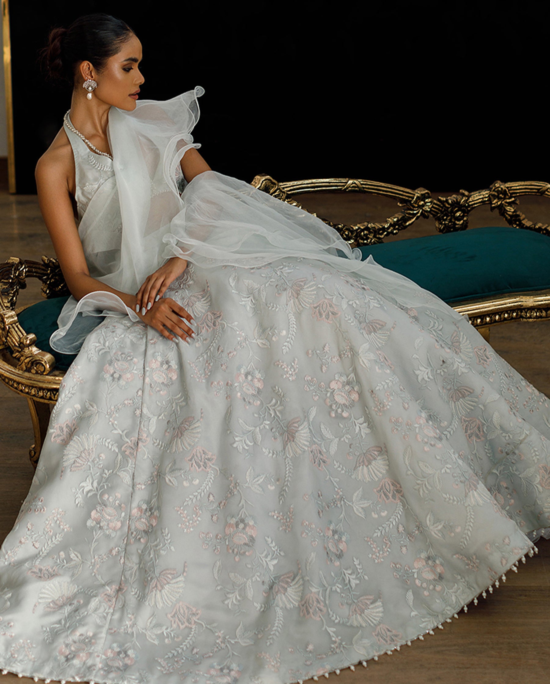 Organza Embroidered Blouse And Skirt
