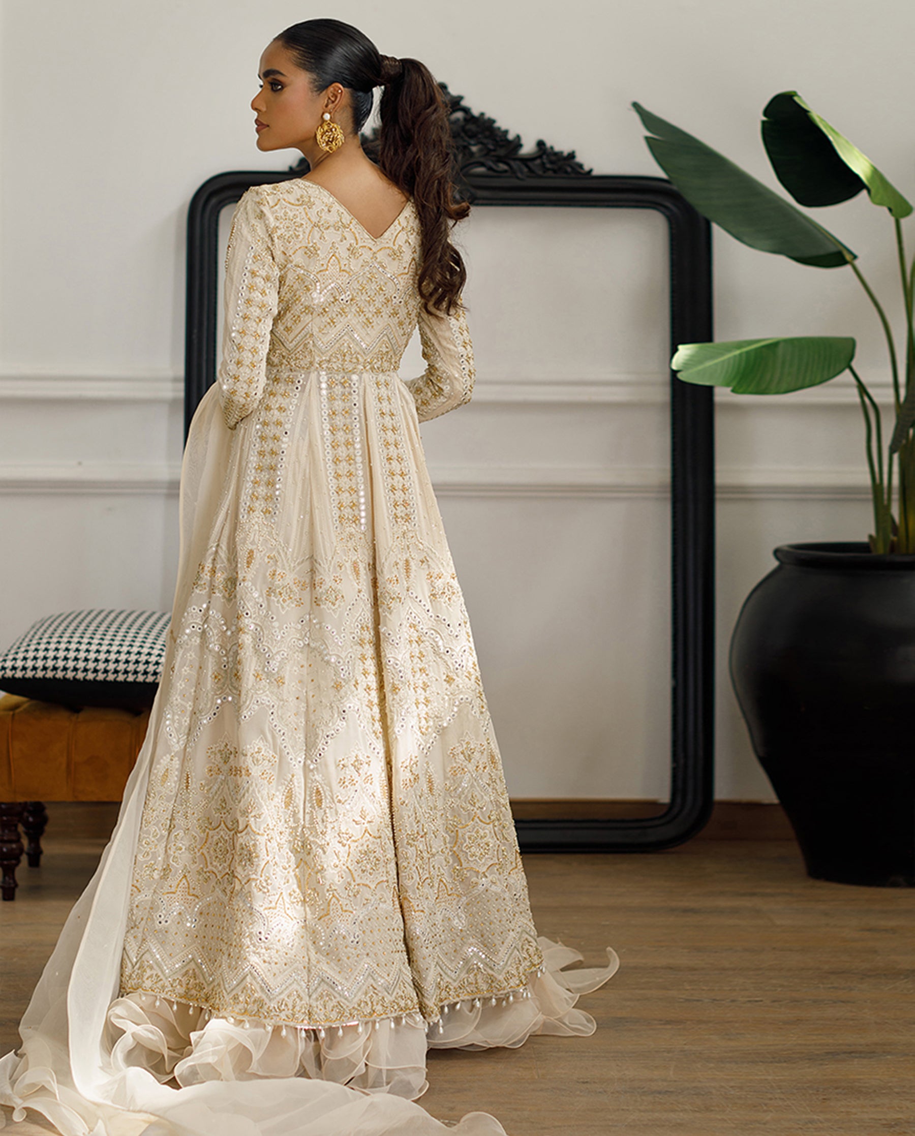 Chiffon Handwork Embroidered Dress With Skirt