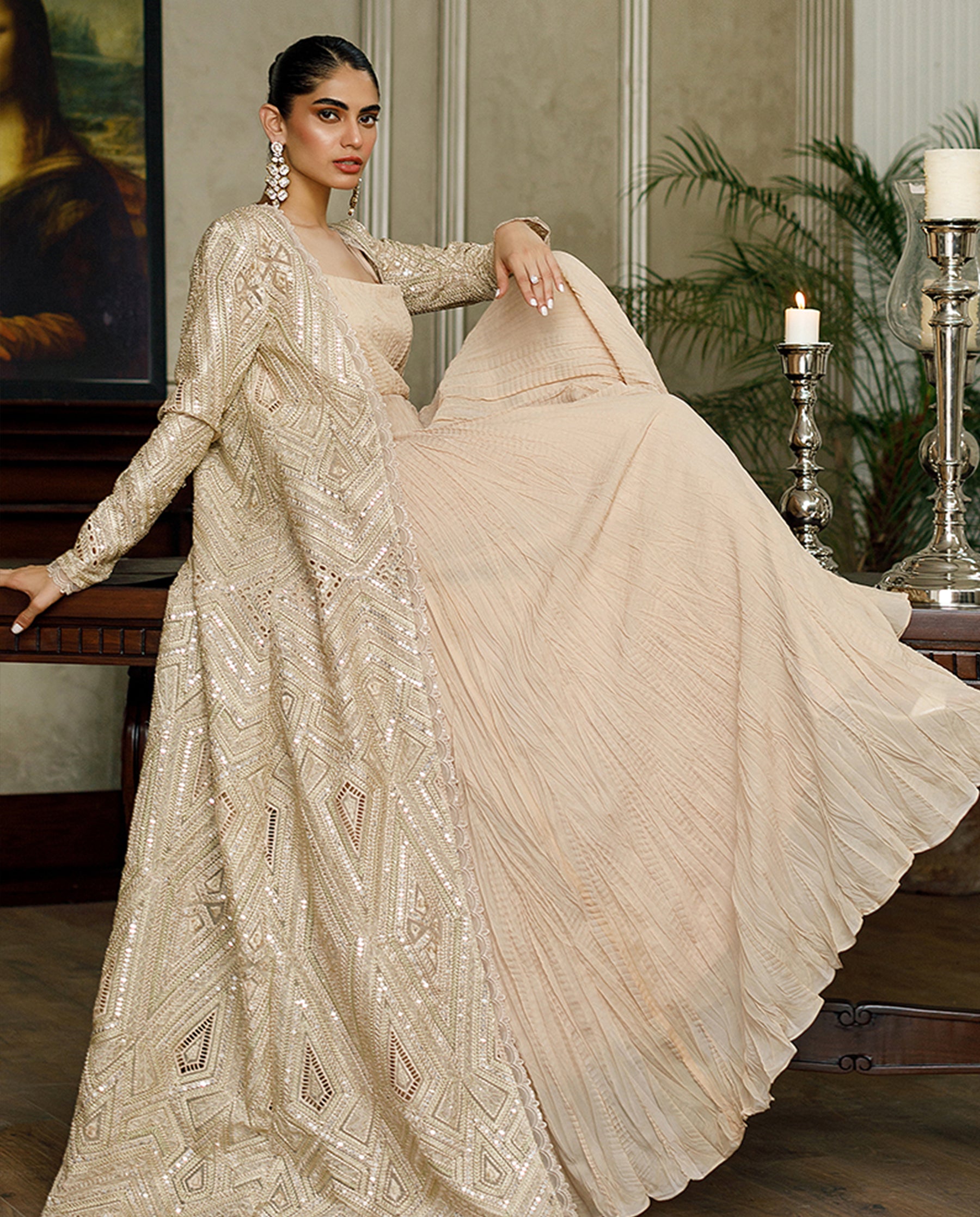 Organza Embroidered Jacket With Maxi