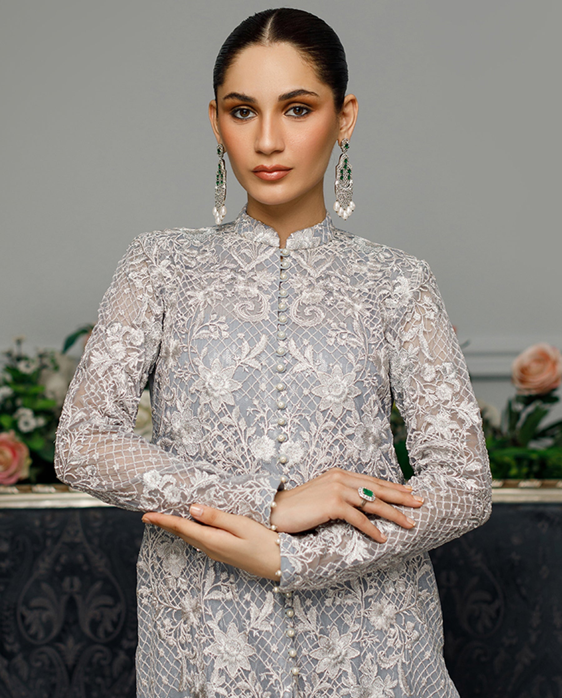 Unstitched Net Embroidered Dress