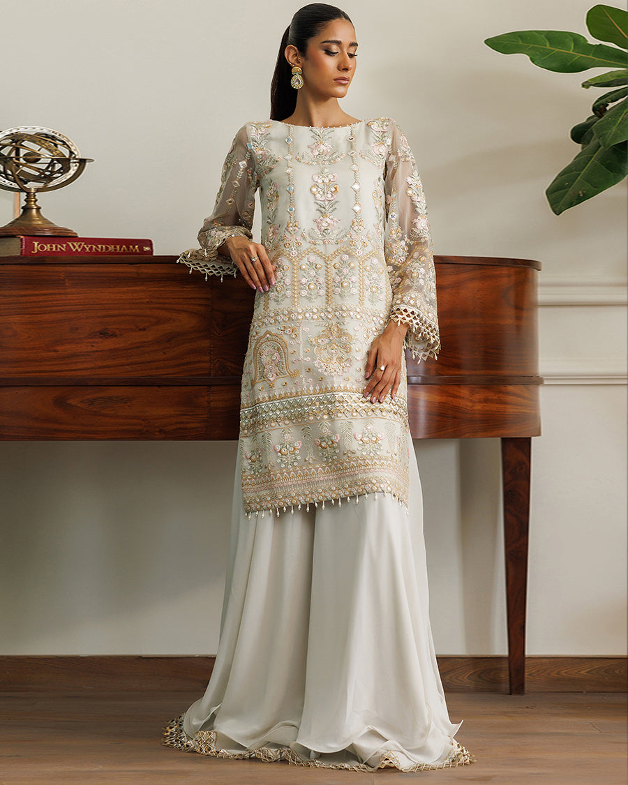 Organza Embroidered Shirt With Skirt