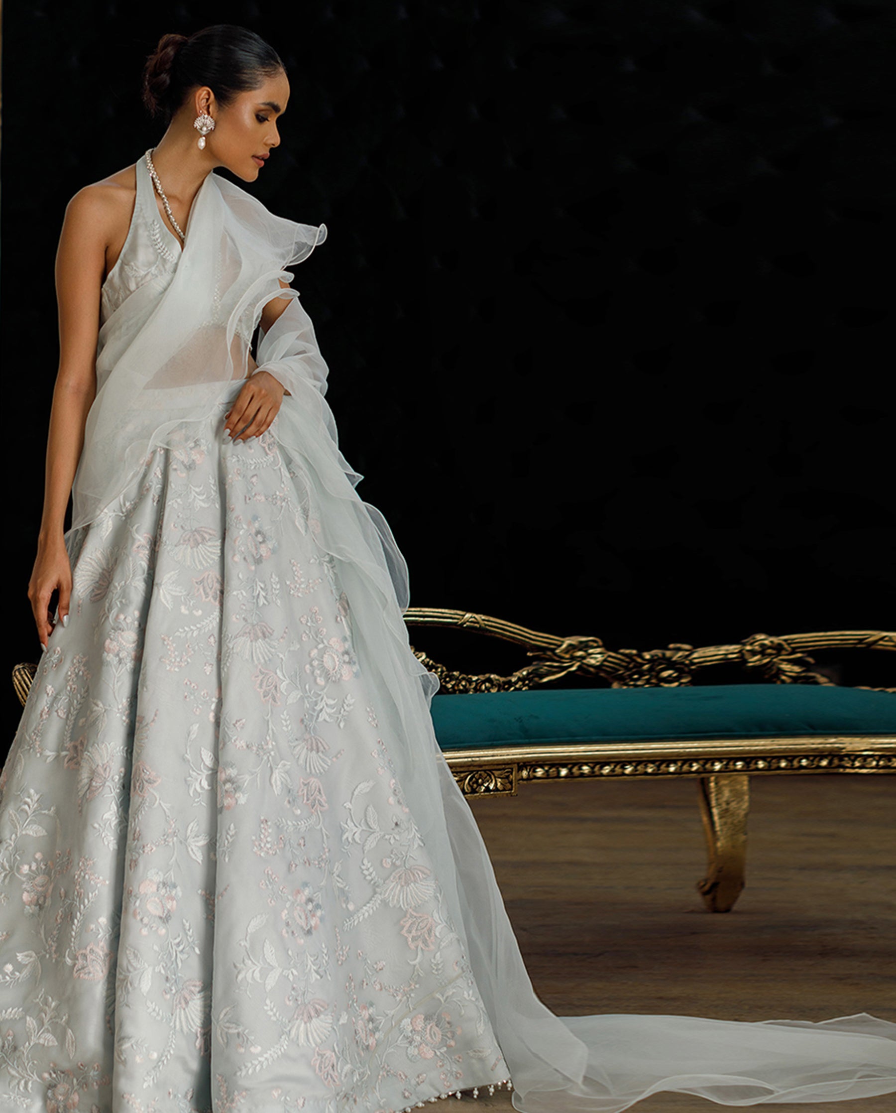 Unstitched Organza Embroidered Blouse And Skirt