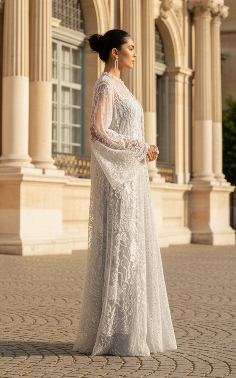 Net Embroidered Jacket With Skirt