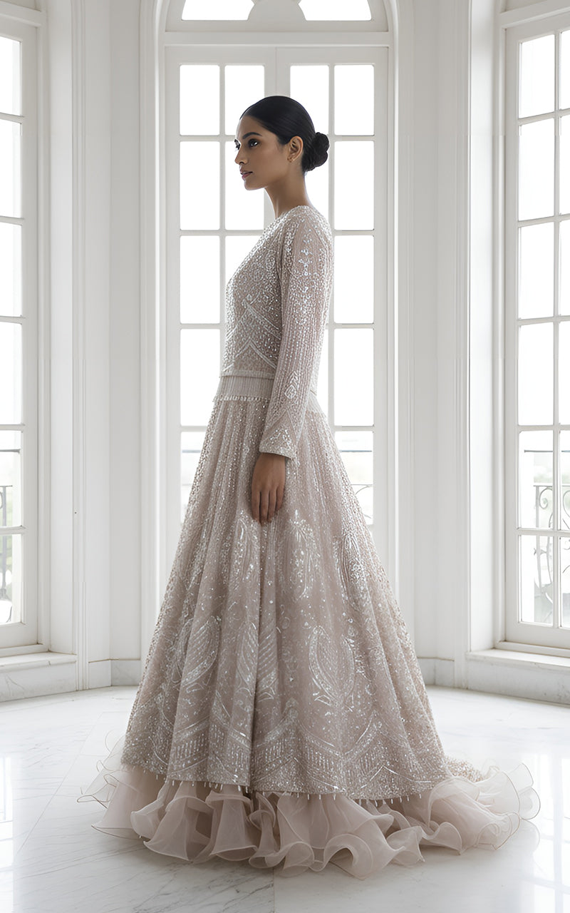 Net Embroidered Blouse With Lehenga