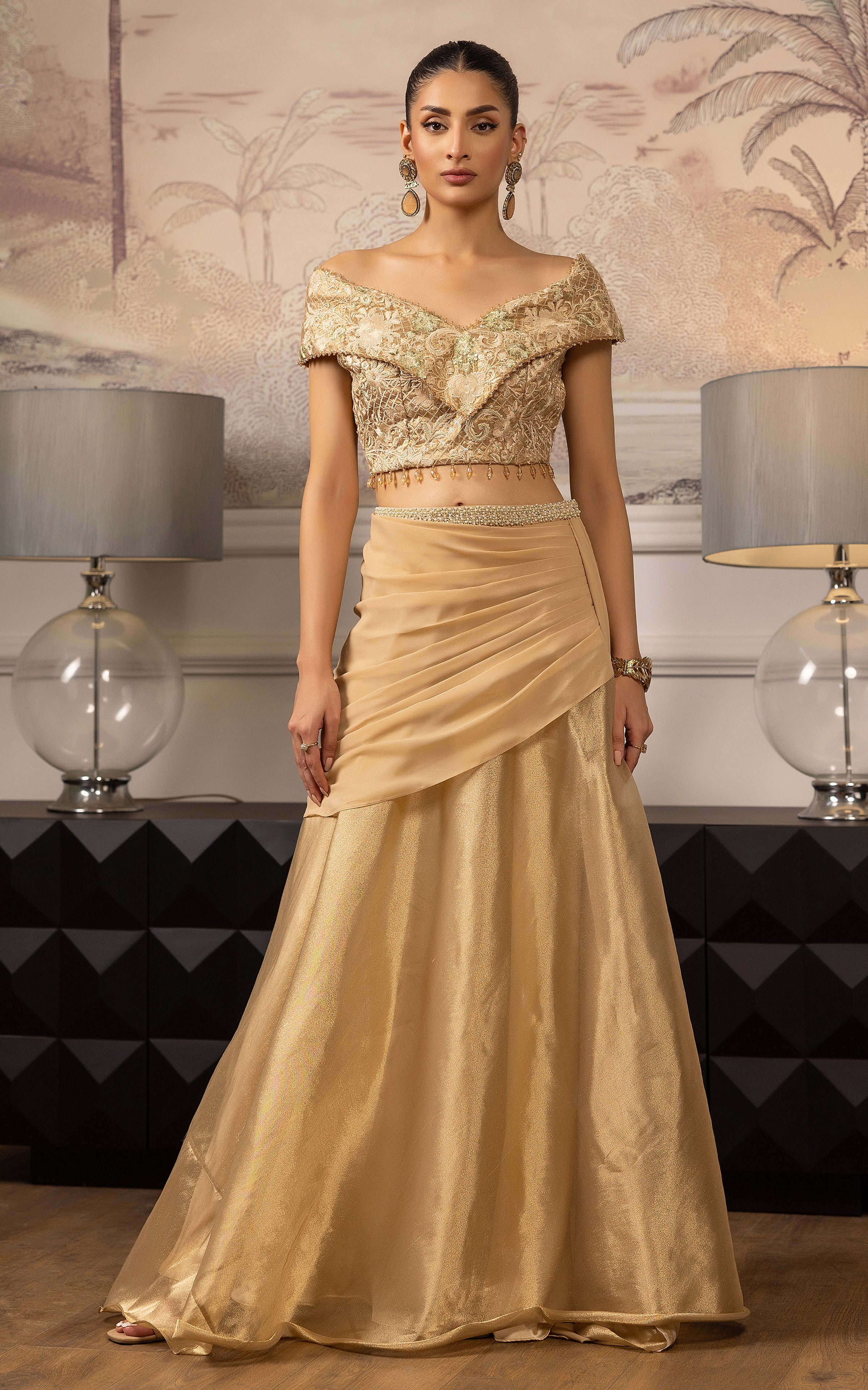 Unstitched Embroidered Blouse With Skirt