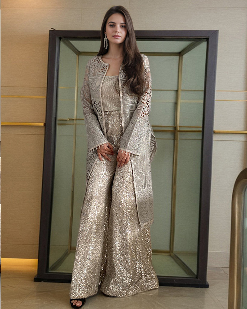 Unstitched Organza Embroidered Jacket With Blouse