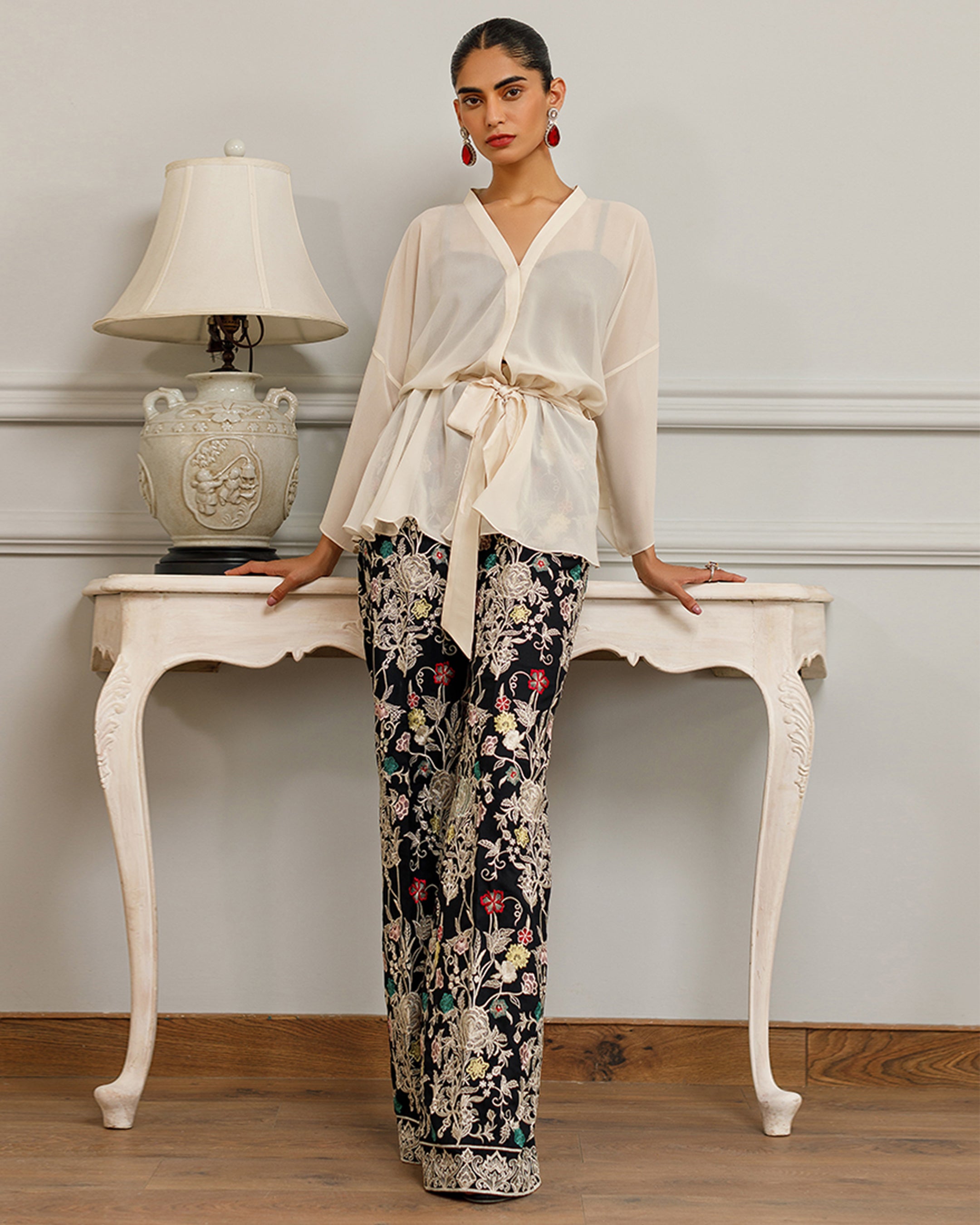Unstitched Nocturnal Flora Wrap Ensemble