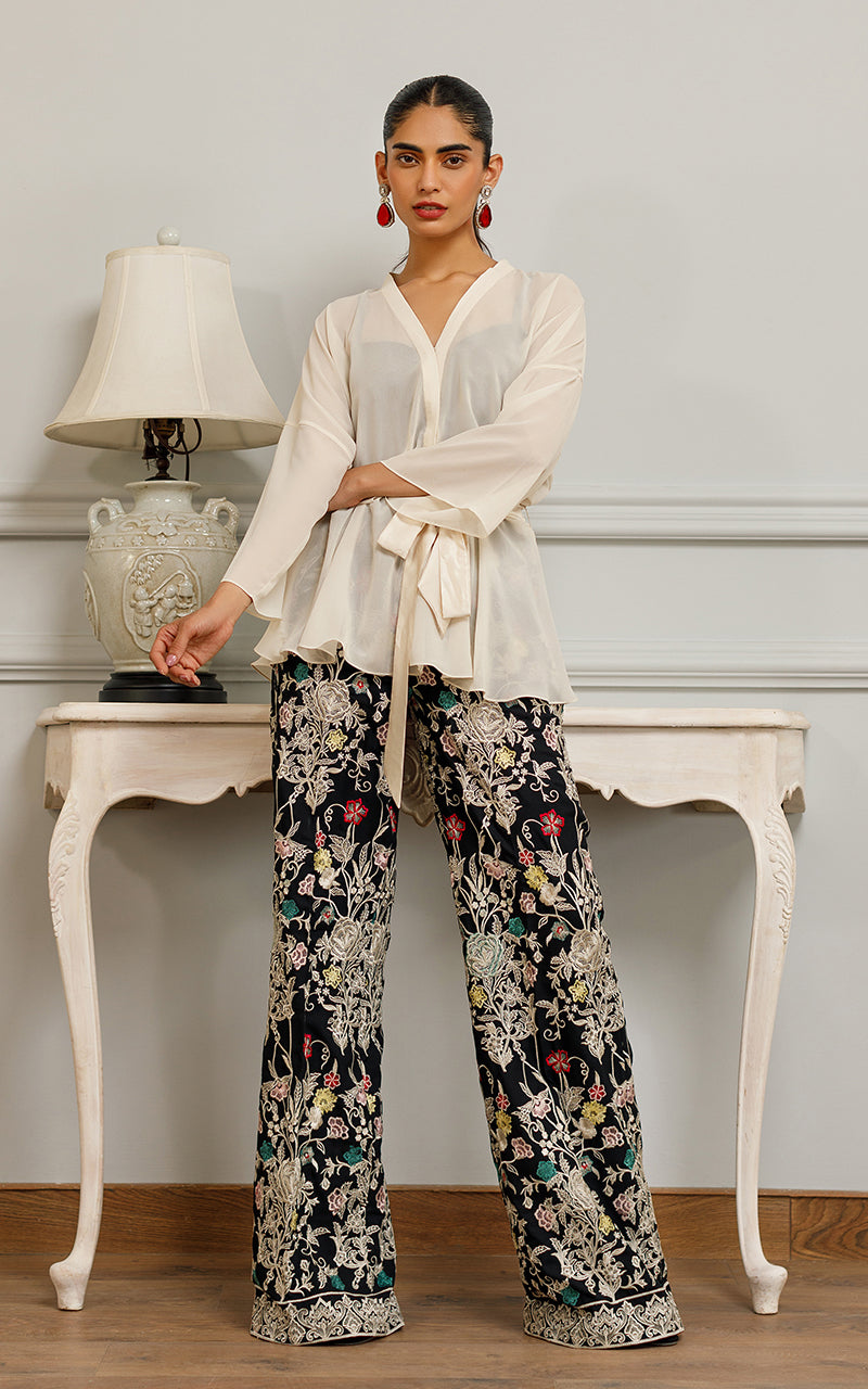 Chiffon Top With Embroidered Trouser