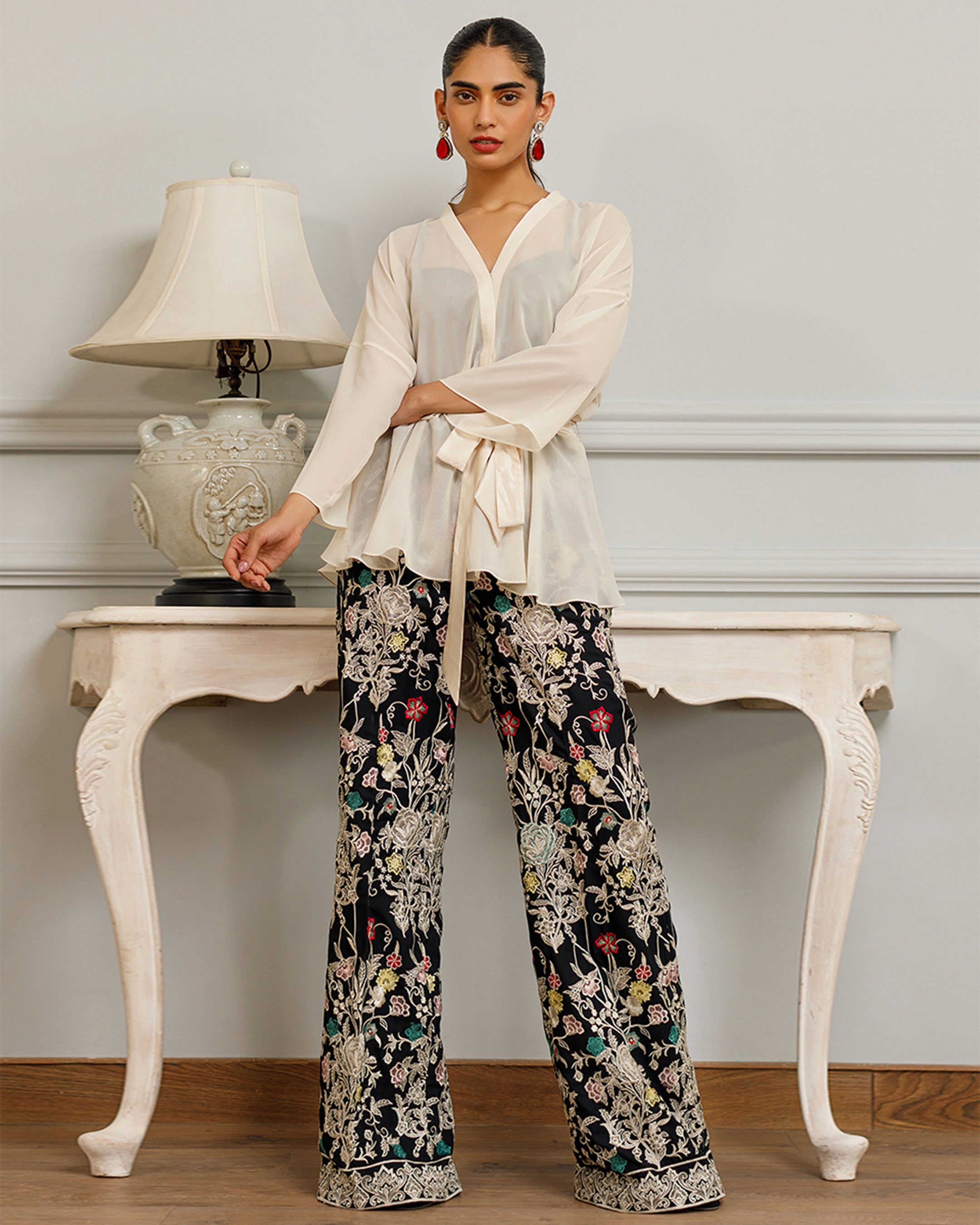 Unstitched Nocturnal Flora Wrap Ensemble