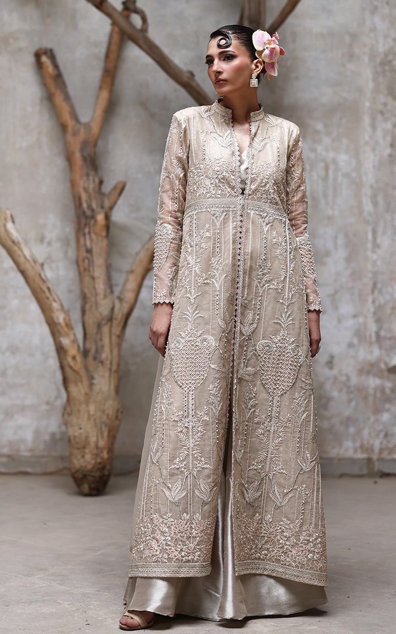 NET EMBROIDERED JACKET WITH GHARARA