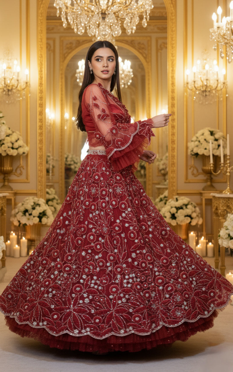 Embroidered Blouse With Lehenga