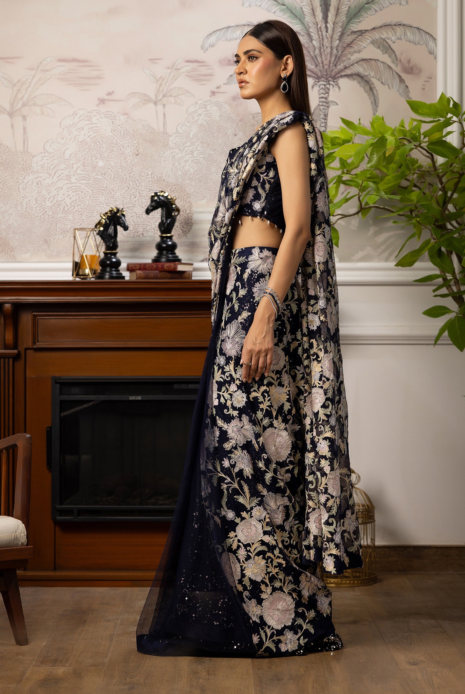 Net Embroidered Saree