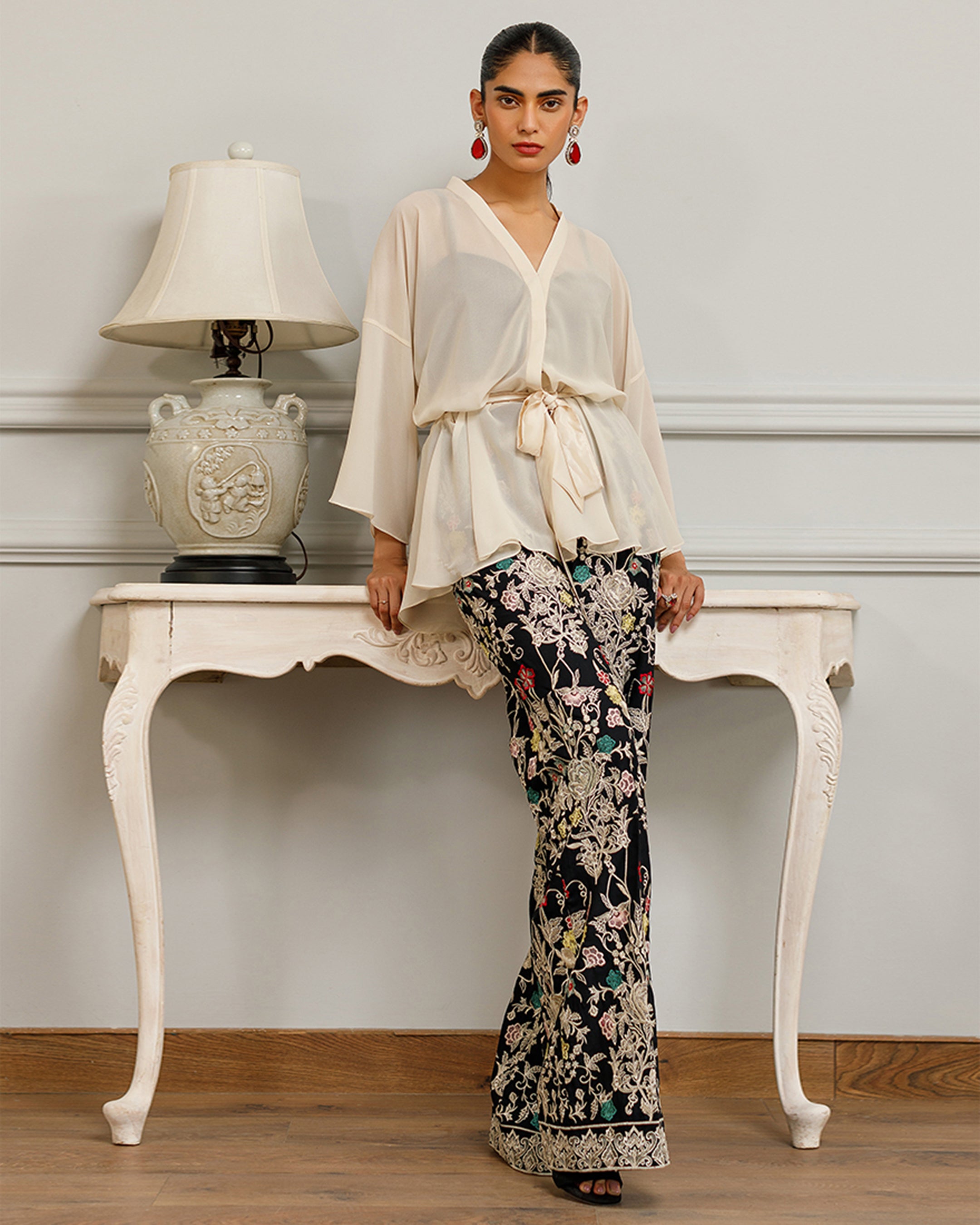 Unstitched Nocturnal Flora Wrap Ensemble