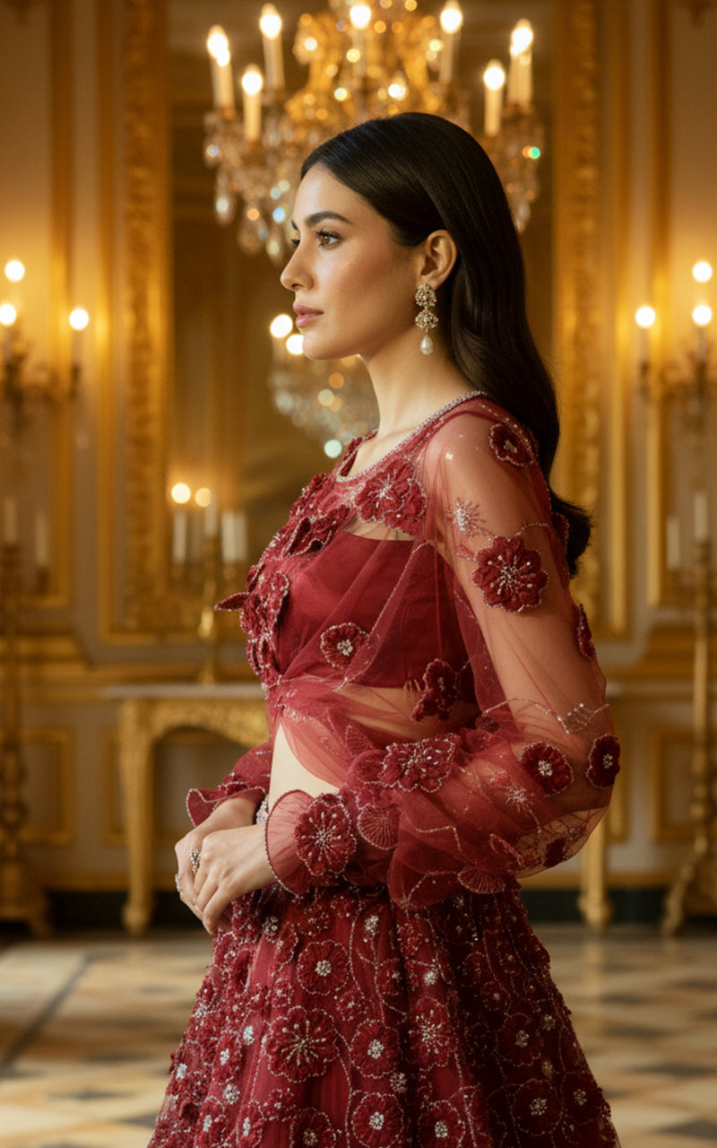Embroidered Blouse With Lehenga