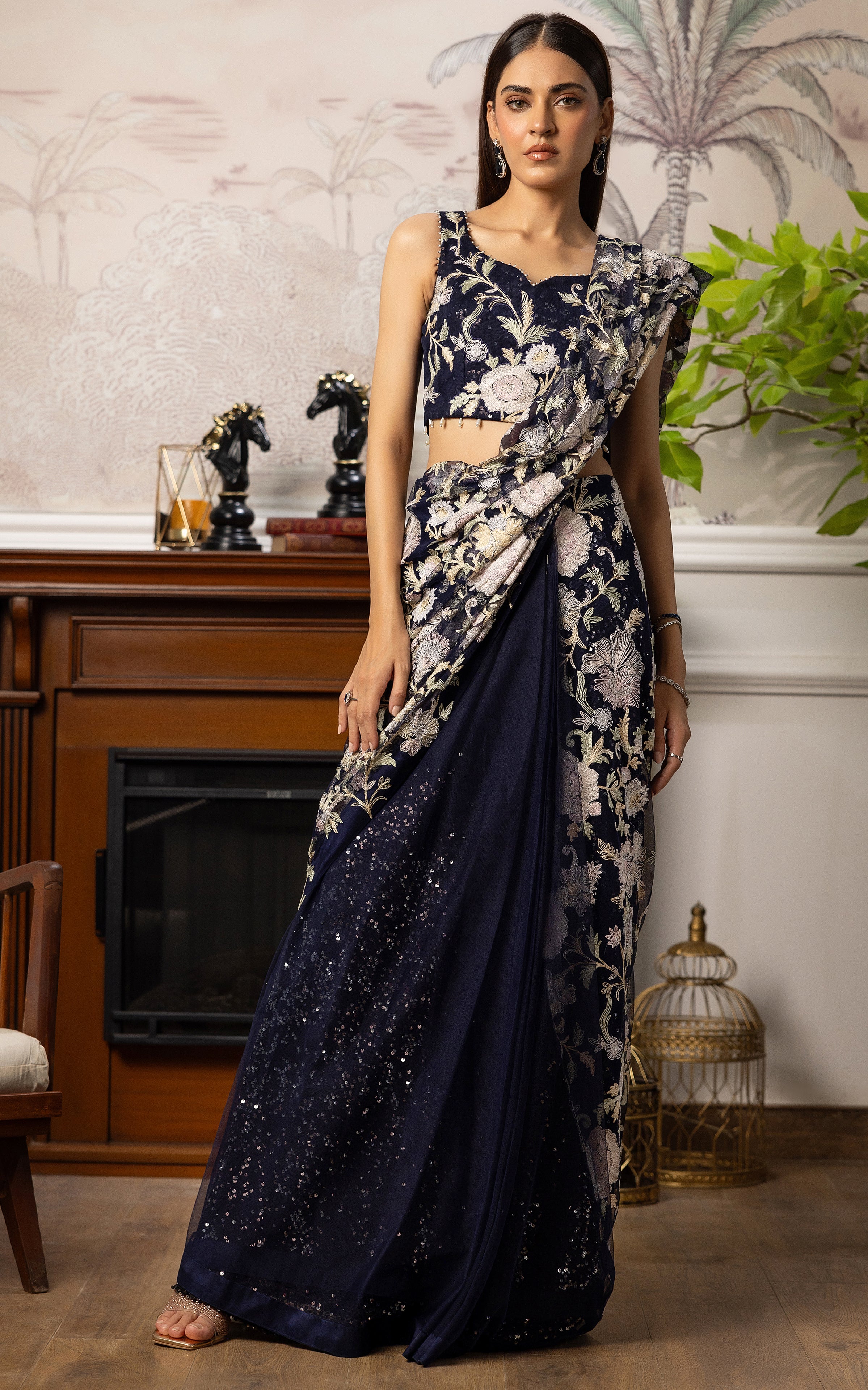 Net Embroidered Saree