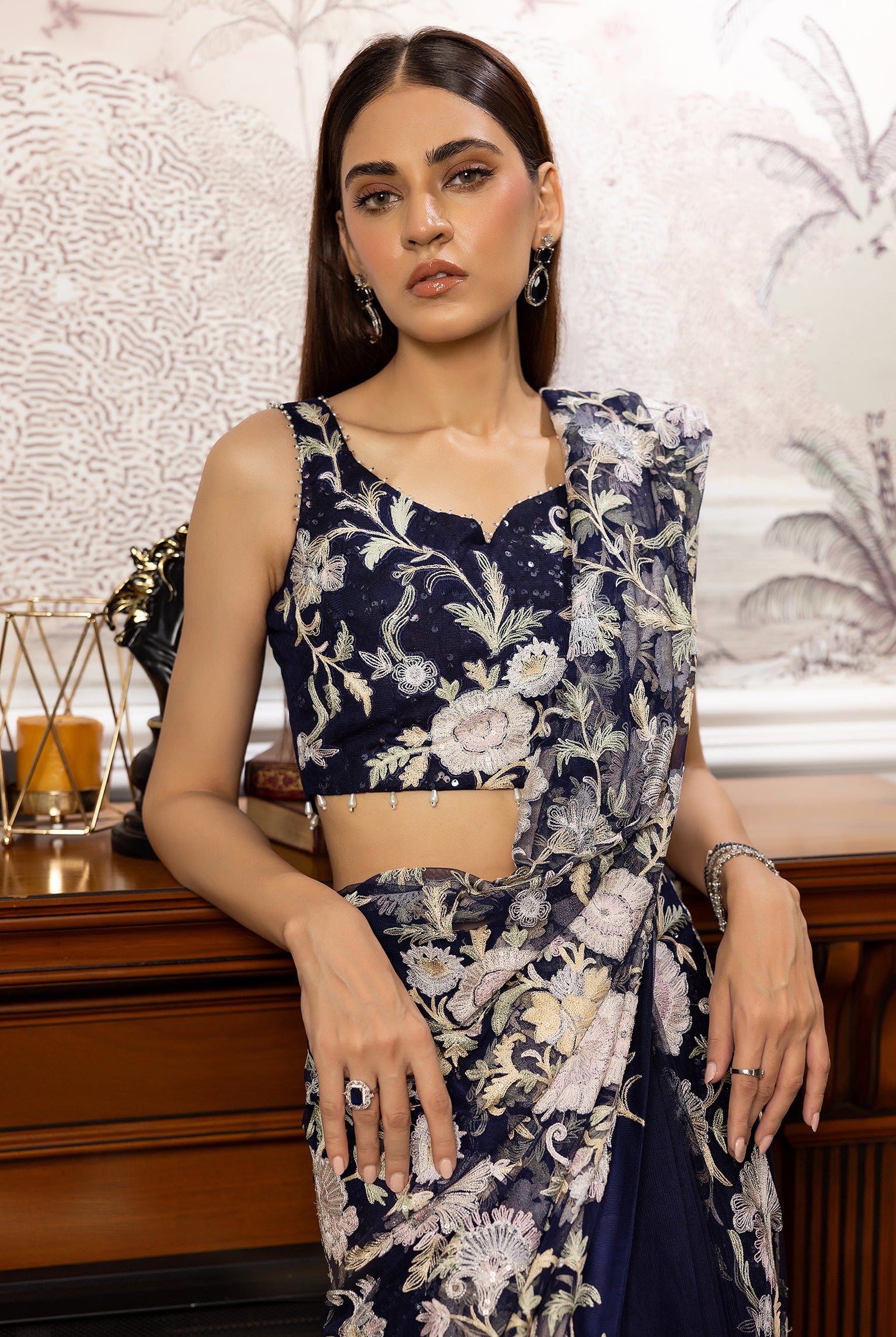 Net Embroidered Saree