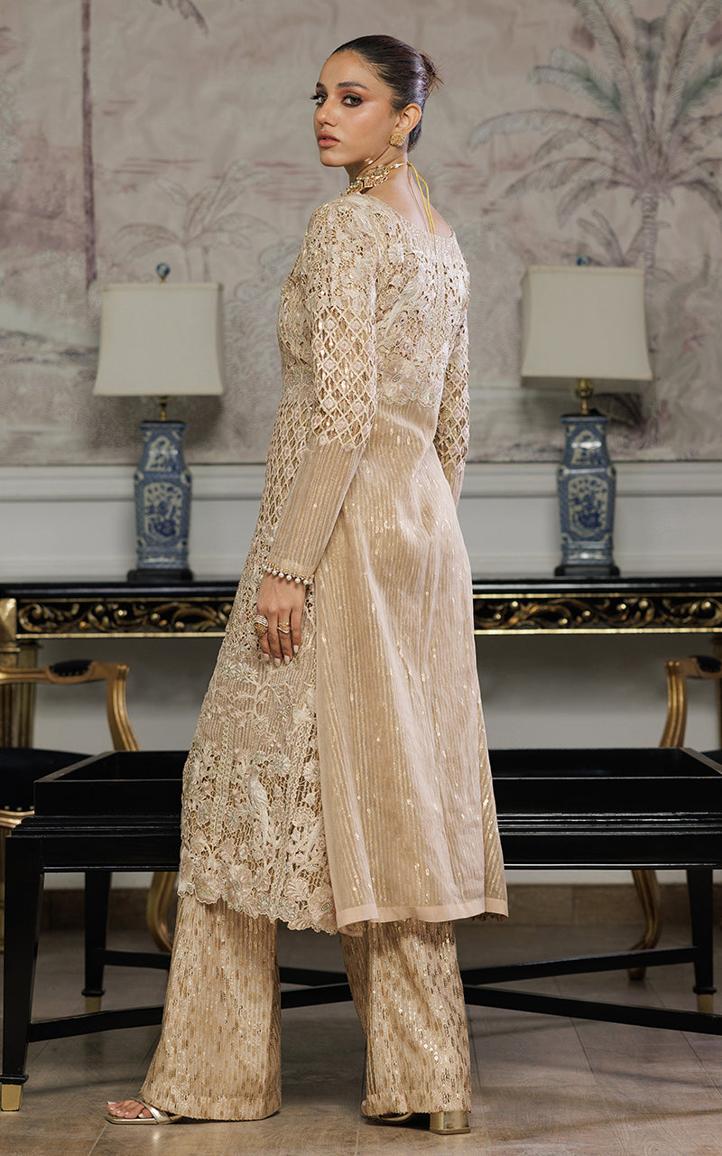 Unstitched Elegant Champagne Gold Festive Ensemble