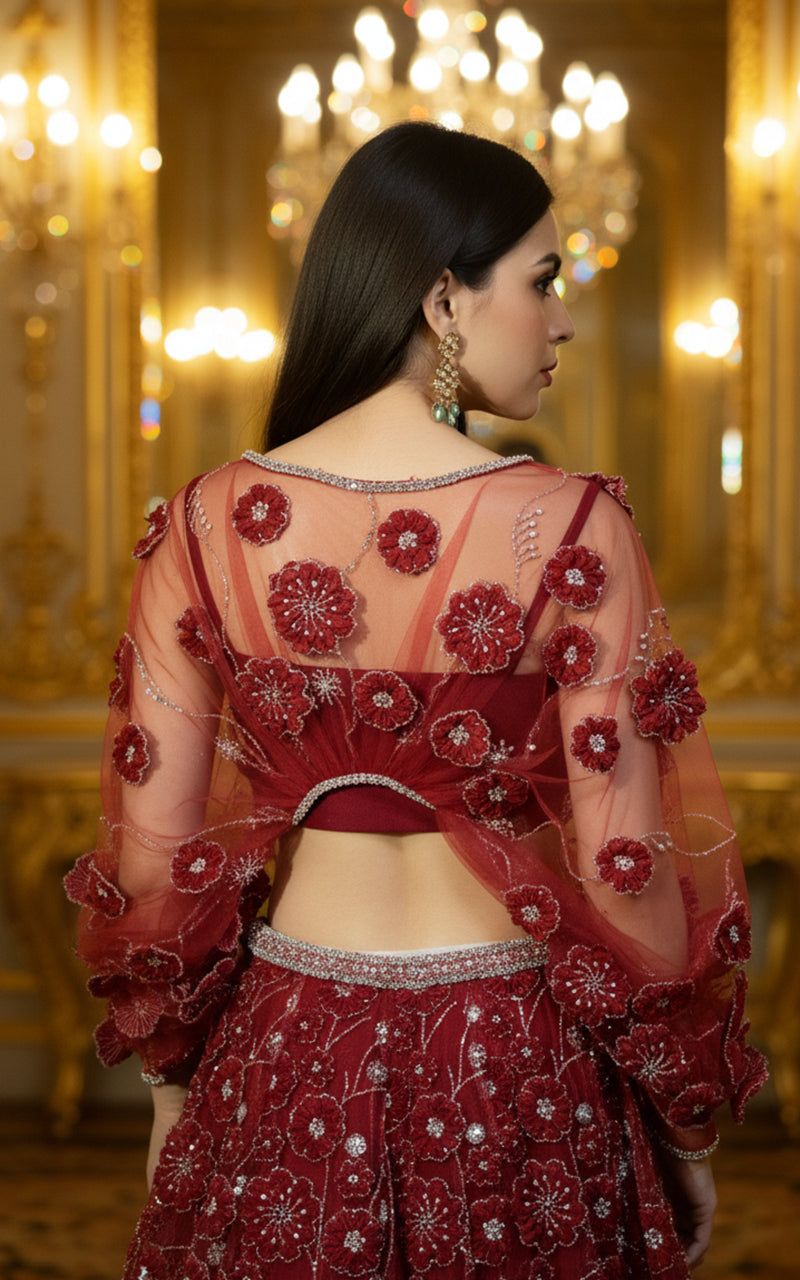 Embroidered Blouse With Lehenga