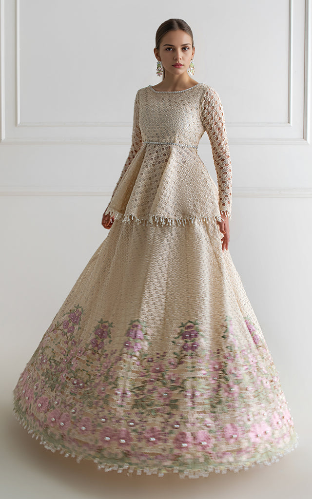 Organza Embroidered Peplum With Skirt