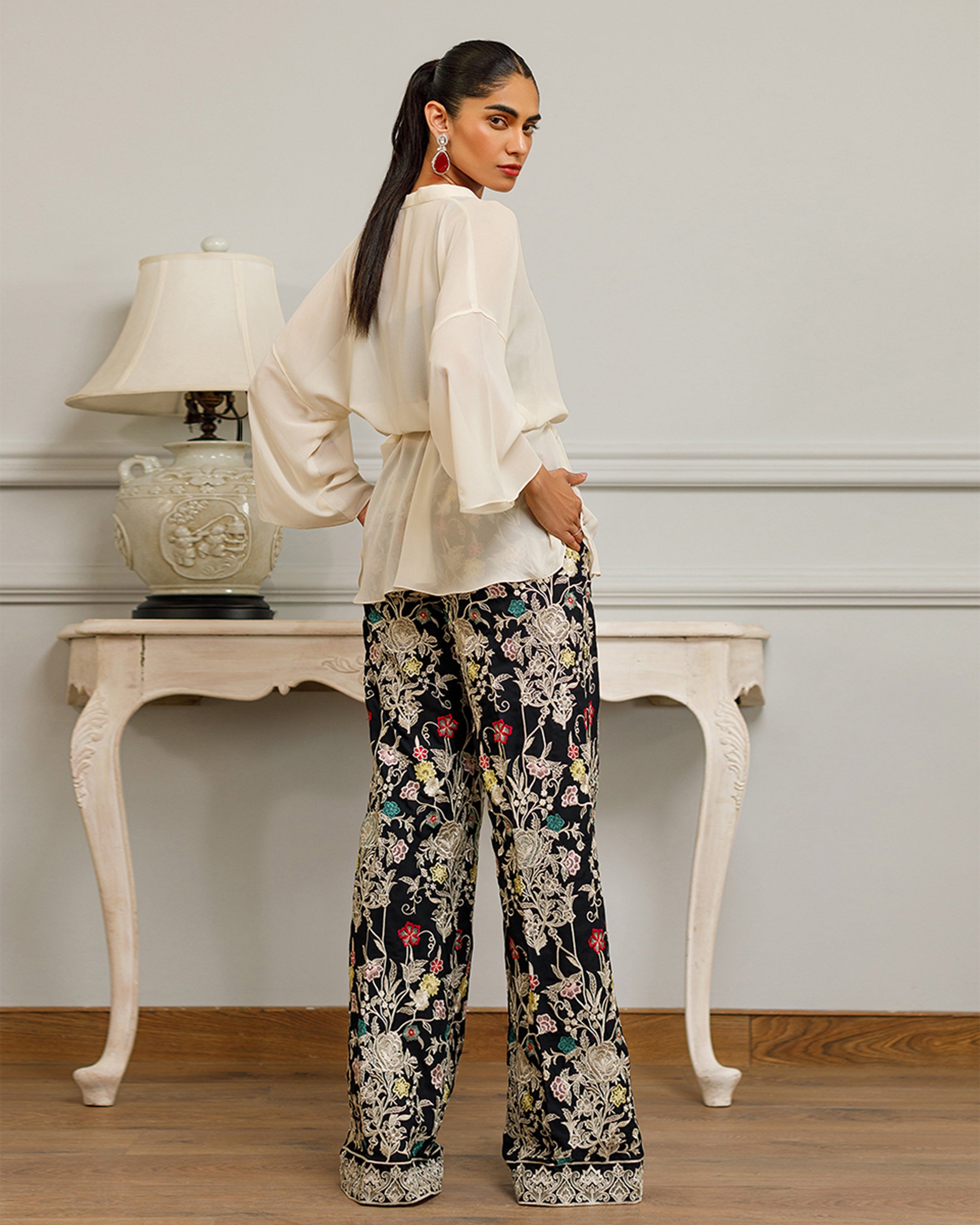 Unstitched Nocturnal Flora Wrap Ensemble