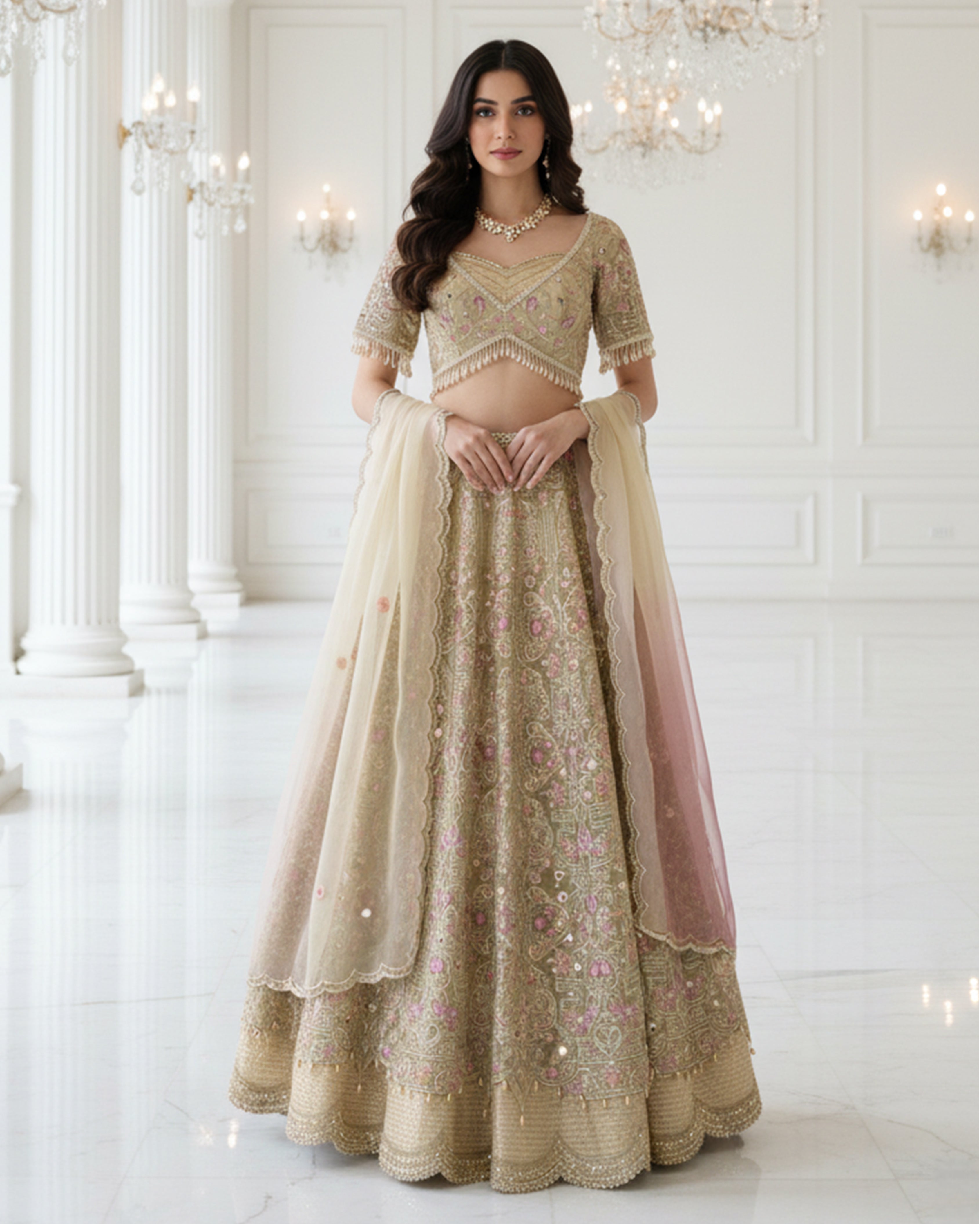Organza Embroidered Blouse With Lehenga