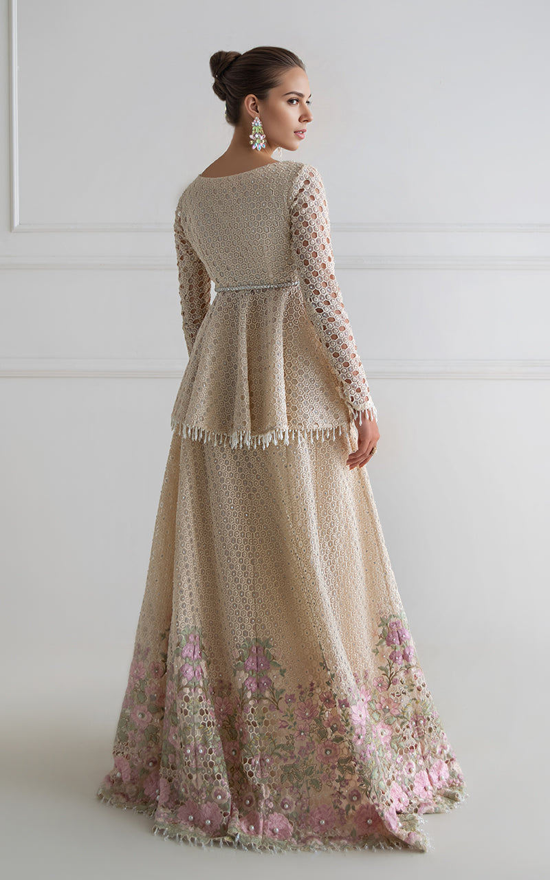 Organza Embroidered Peplum With Skirt