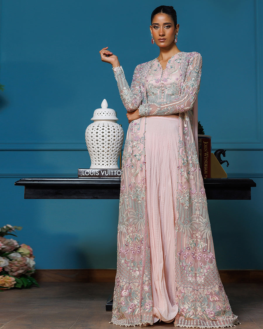 Embroidered Jacket With Blouse And Skirt