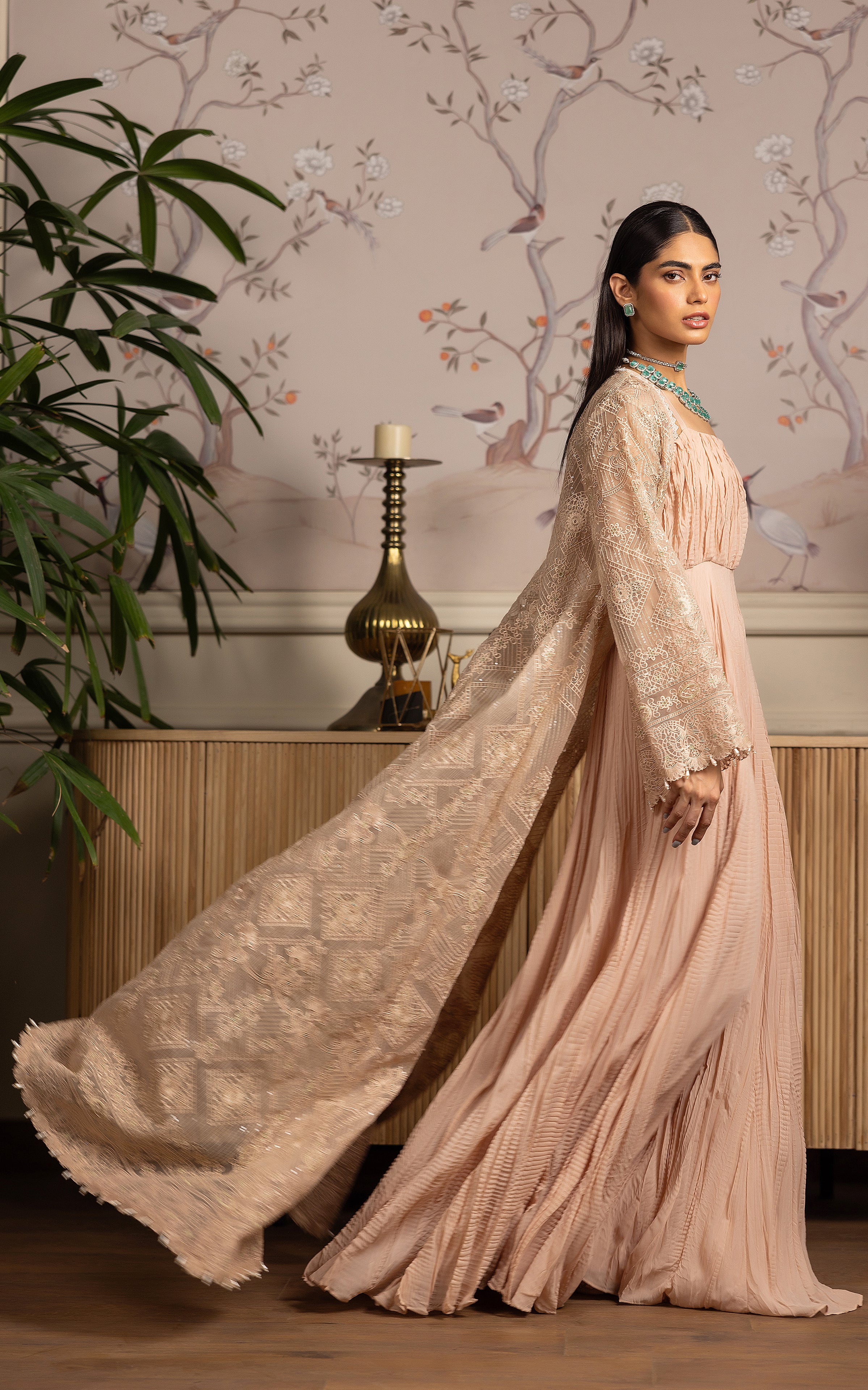 Unstitched The Peach Crushed Maxi & Jacket Set