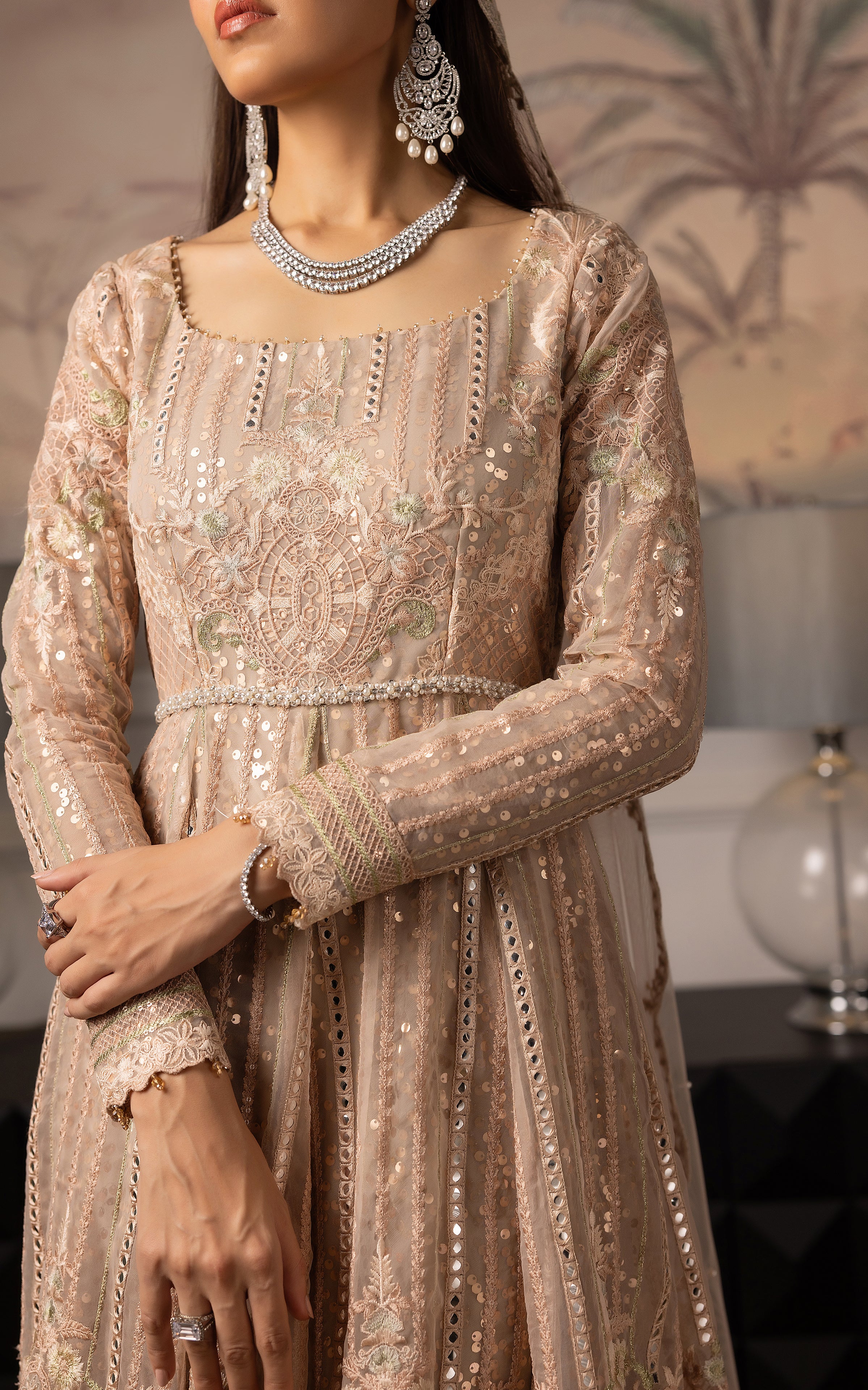 Unstitched Net Embroidered Maxi