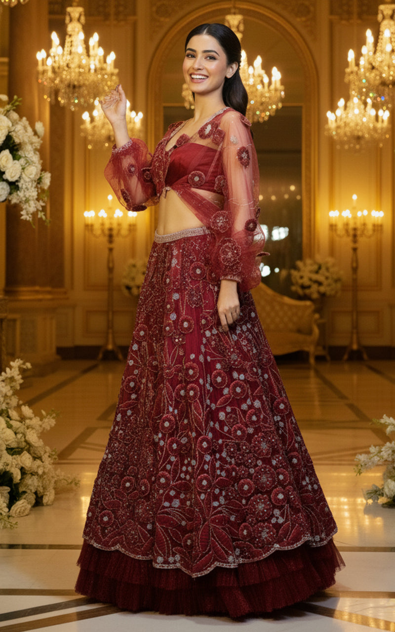 Embroidered Blouse With Lehenga