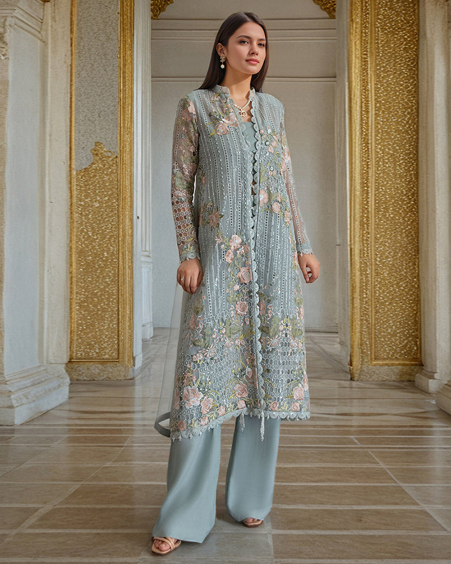 Organza Embroidered Front Open Jacket
