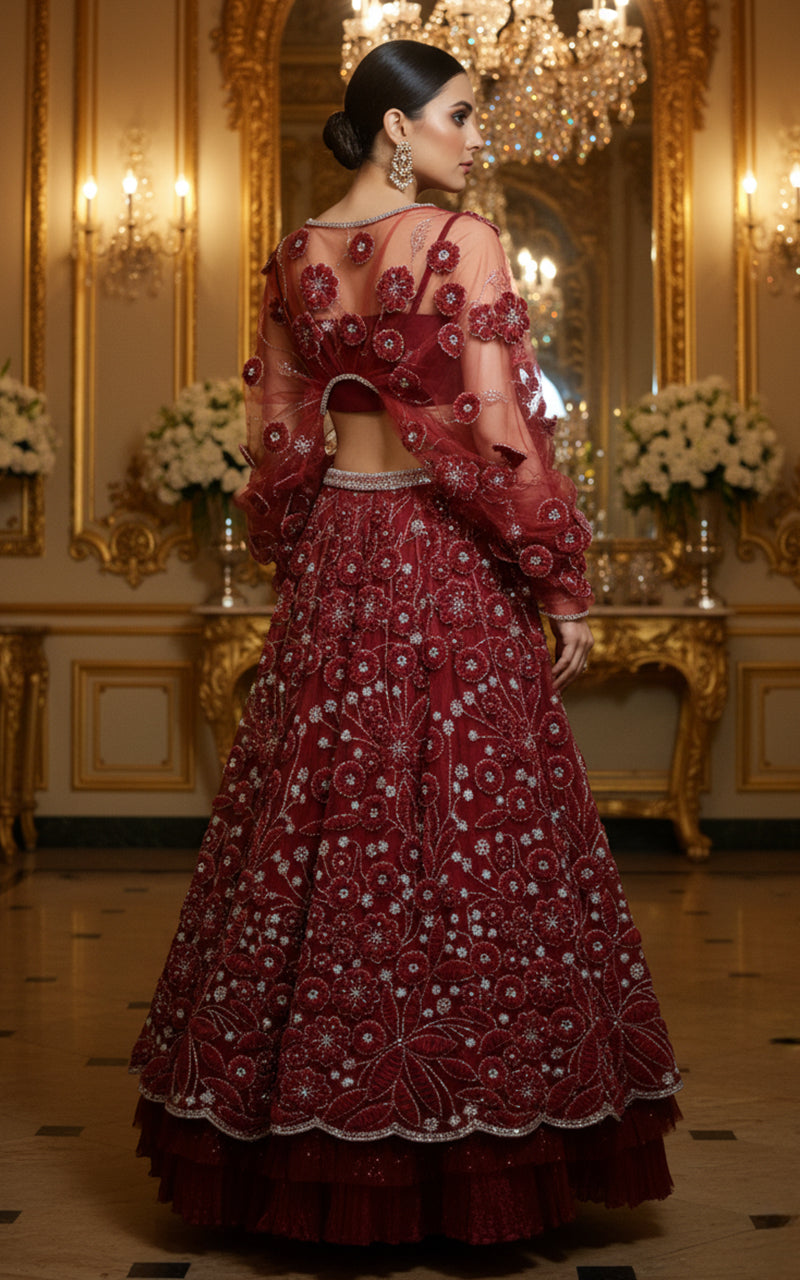 Embroidered Blouse With Lehenga