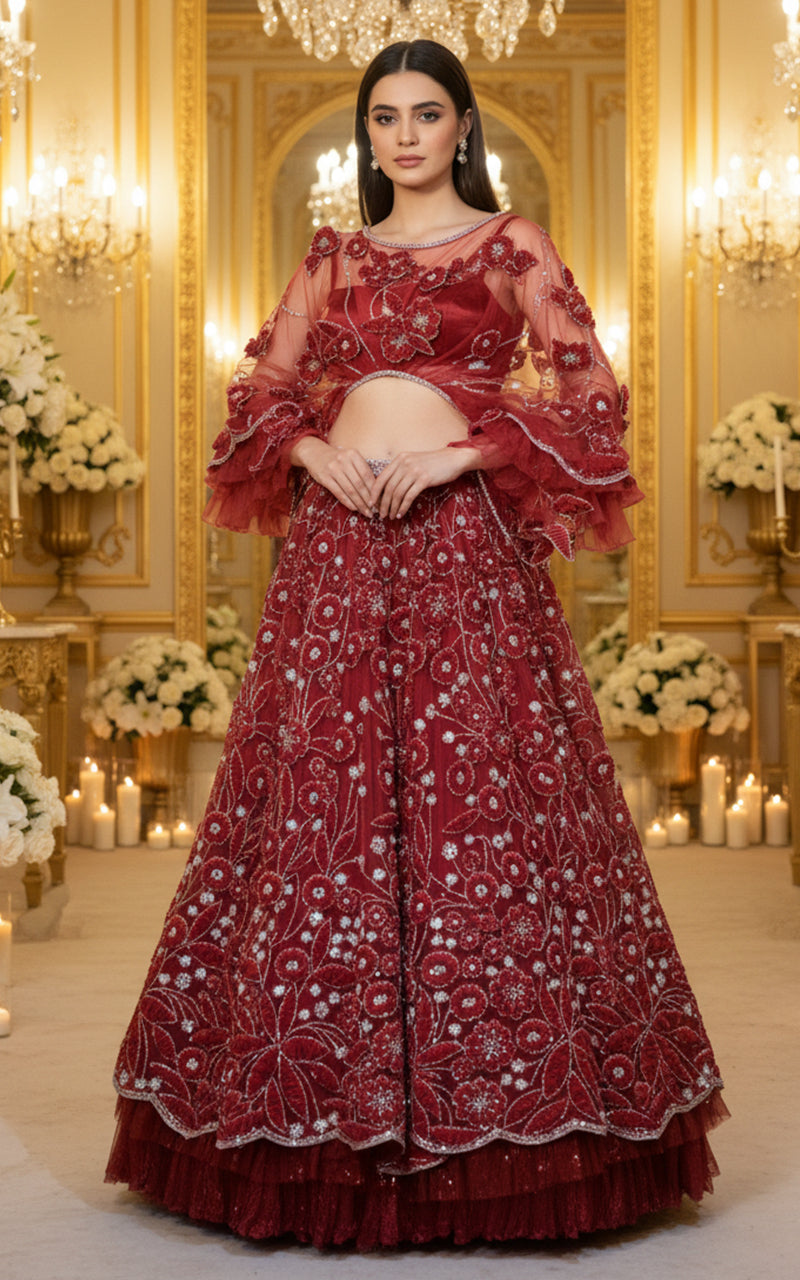 Embroidered Blouse With Lehenga